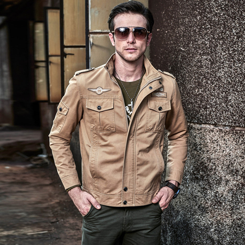 Tough Guy Washed Cotton Motorcycle Jacket Men - enhanced image 7
