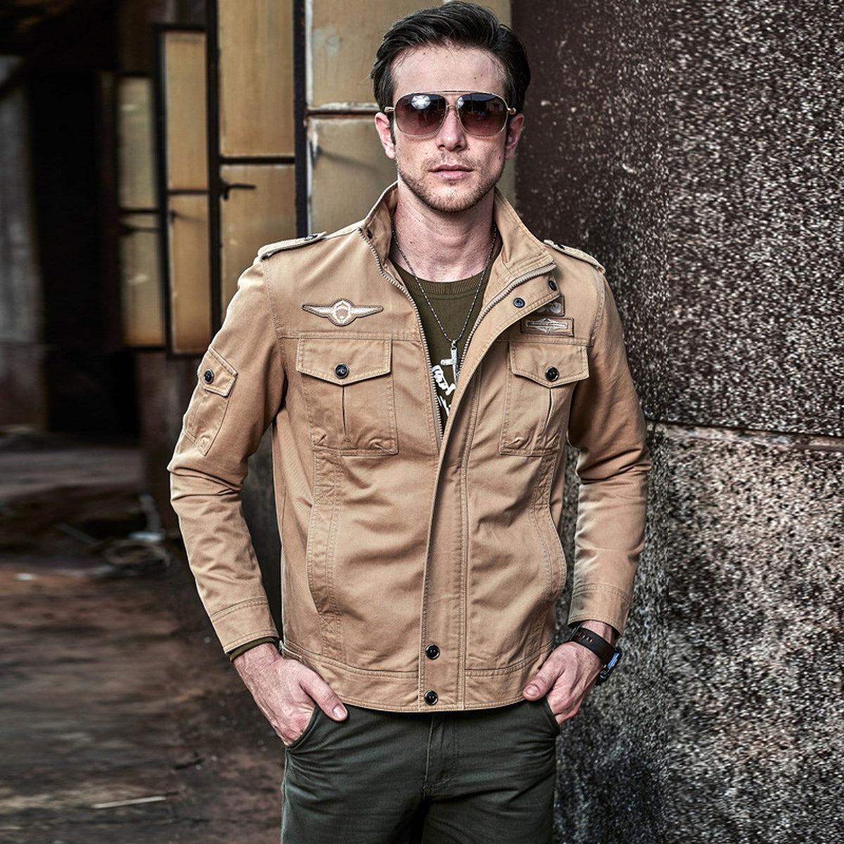 Tough Guy Washed Cotton Motorcycle Jacket Men - enhanced image 7
