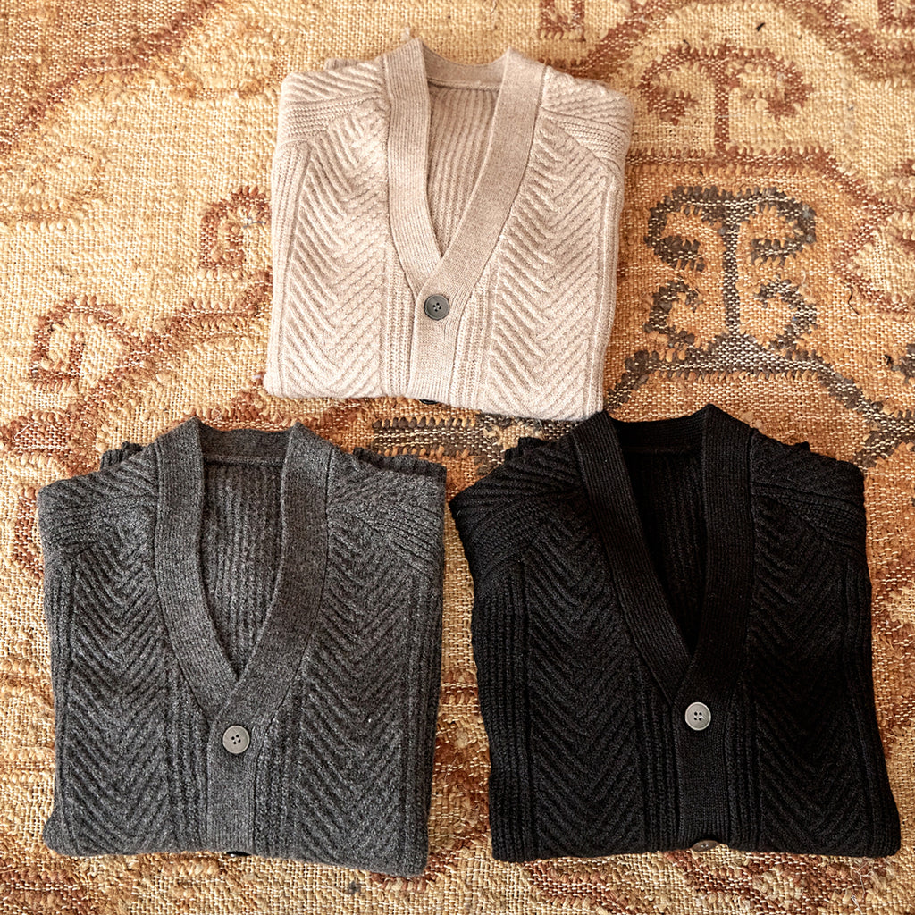 V-neck Solid Color Jacquard Knitted Cardigan Sweater Coat - enhanced image 7