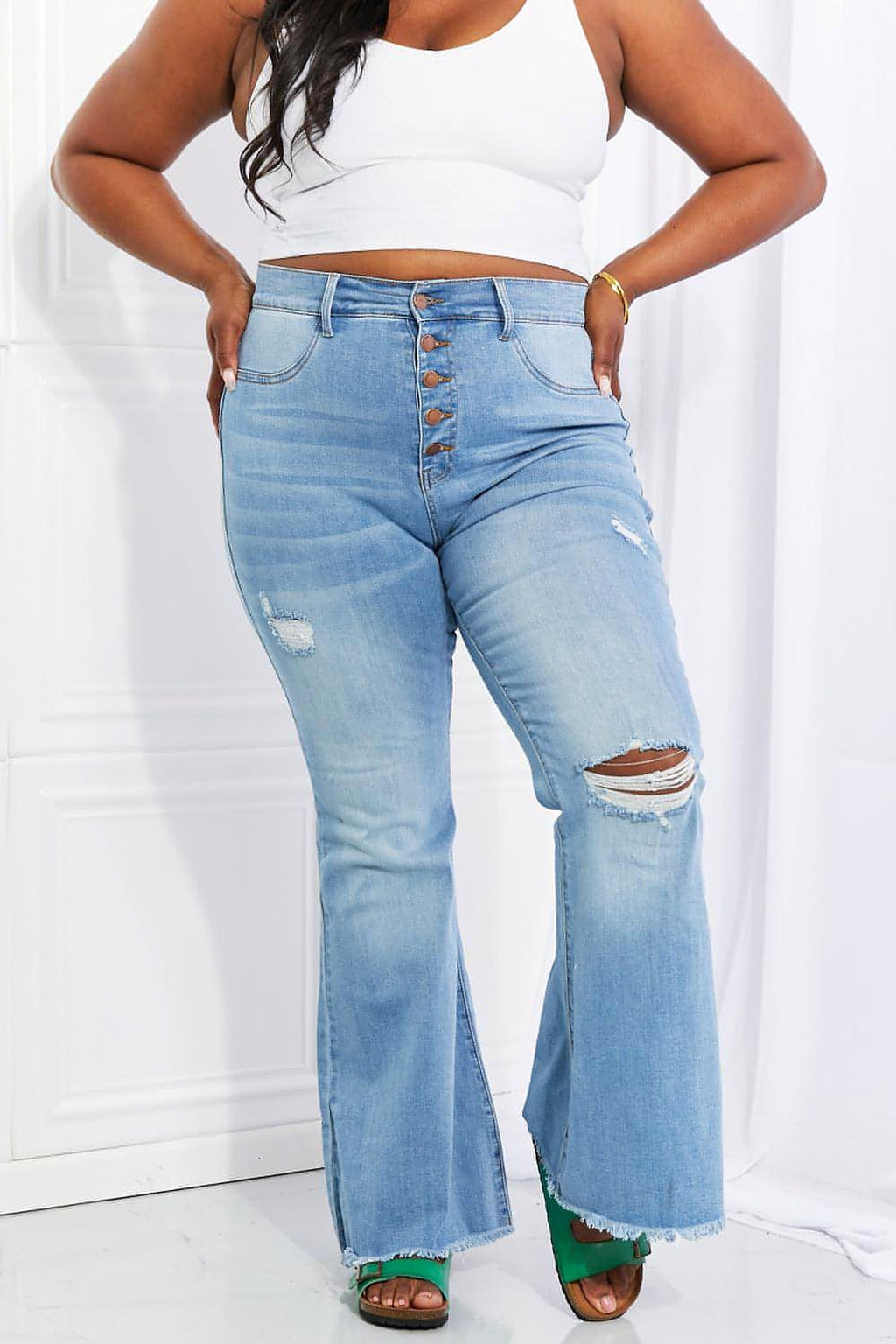 Vibrant MIU Full Size Jess Button Flare Jeans - enhanced image 7