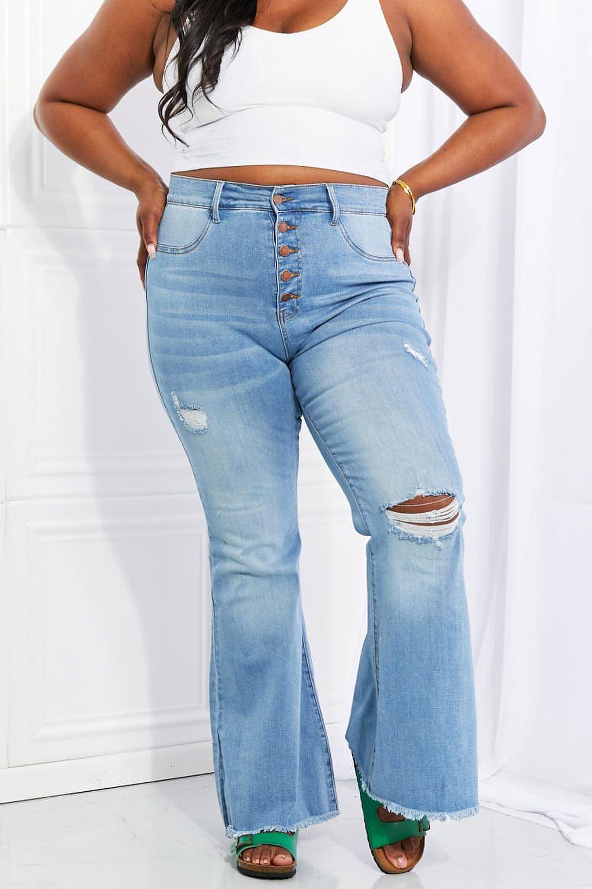 Vibrant MIU Full Size Jess Button Flare Jeans - enhanced image 7