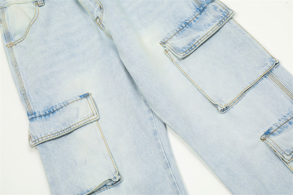 Wash Light Color Cargo Jeans Men - enhanced image 7