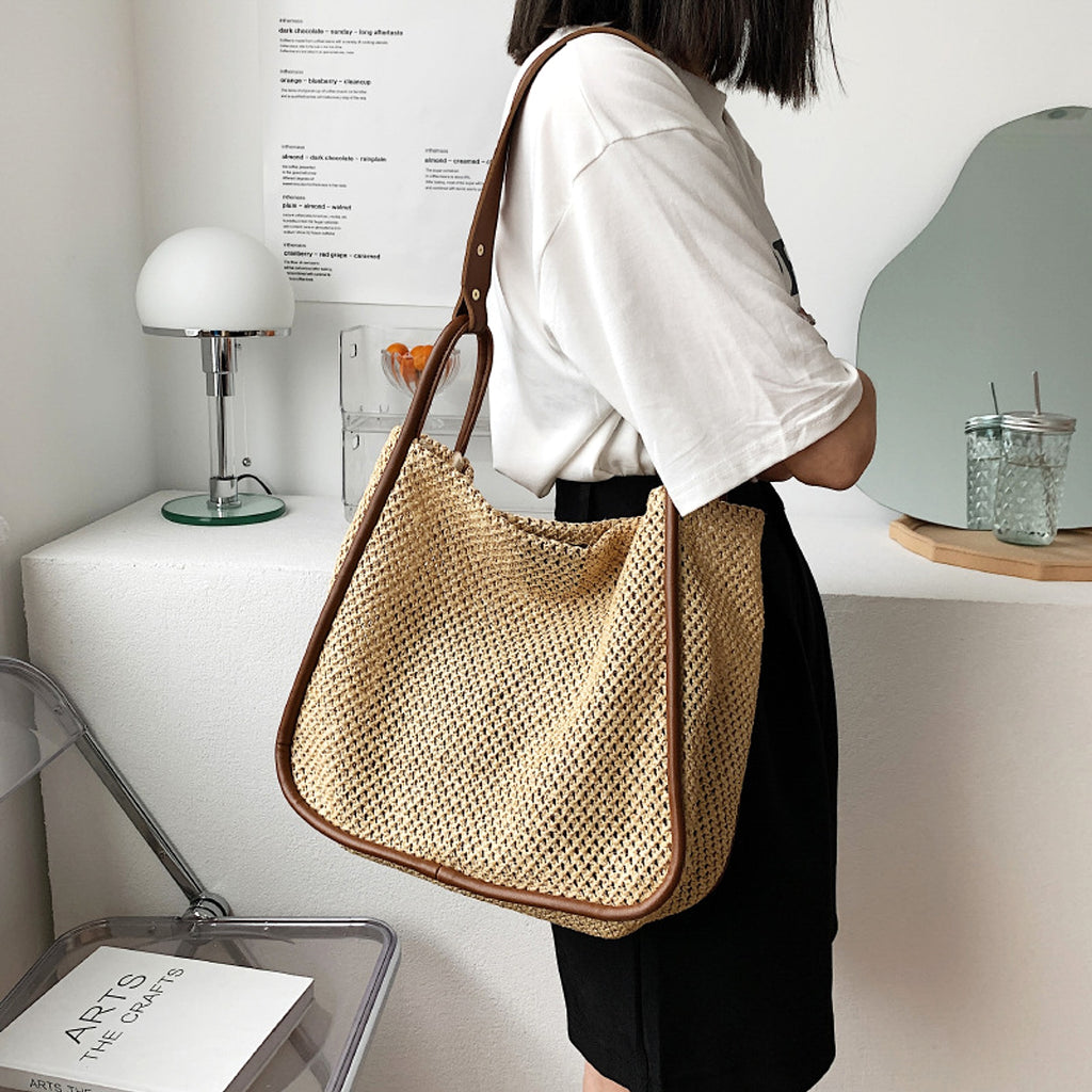 WeaveEase™ – Two-Tone Contrast Woven Shoulder Bag - enhanced image 7