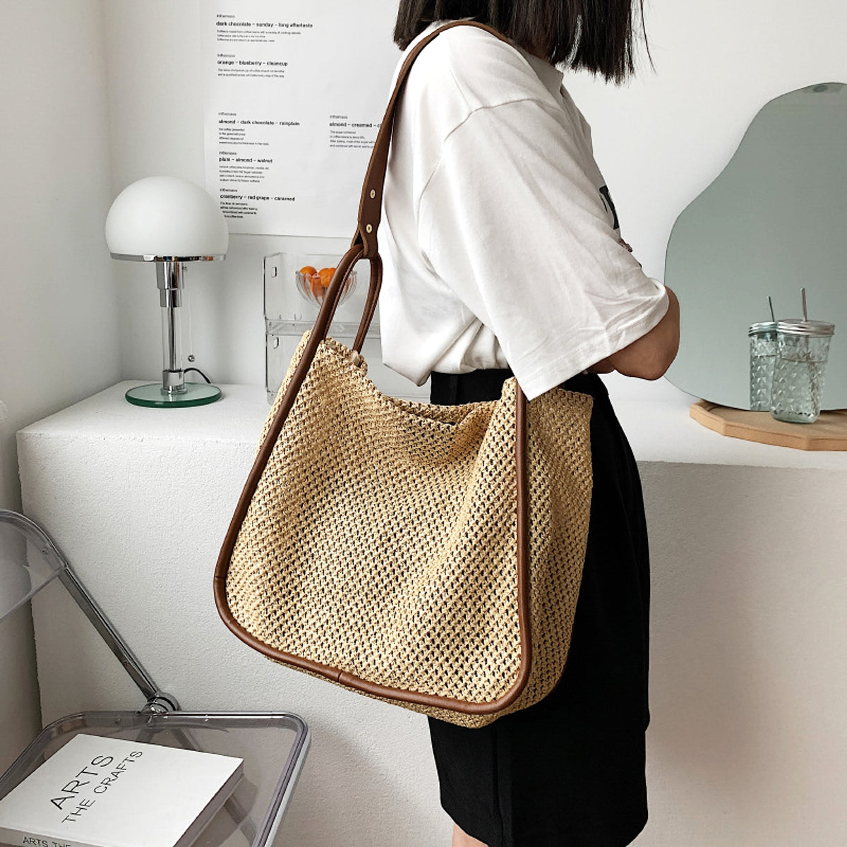 WeaveEase™ – Two-Tone Contrast Woven Shoulder Bag - enhanced image 7