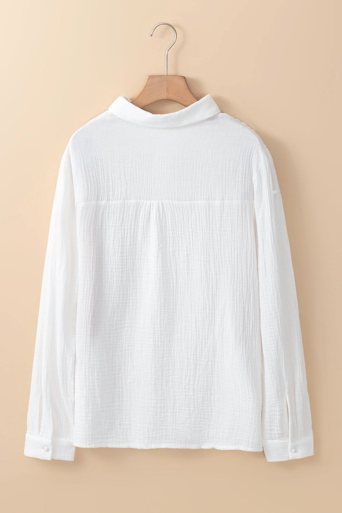 White Floral Lace Hollow-out Splicing Crinkled Shirt - enhanced image 7
