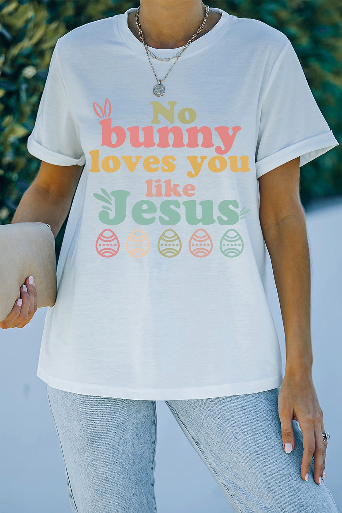 White No bunny loves you like Jesus Graphic Easter Day T-shirt - enhanced image 7