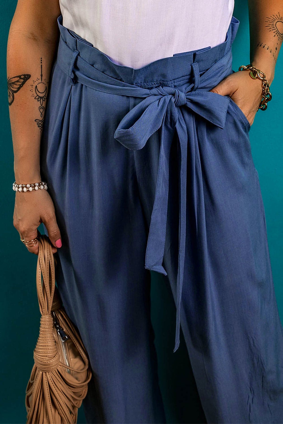 Wild Wind Belted Frilly Waist Wide Leg Loose Pants - enhanced image 7