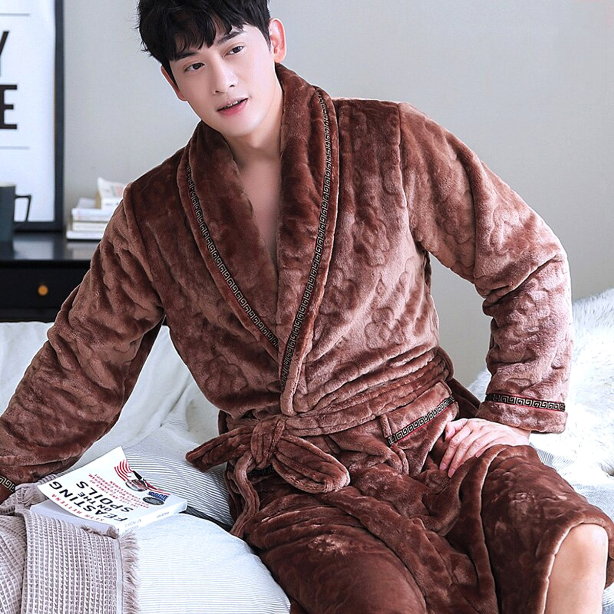 Winter Bathrobe Coral Fleece Couple Pajamas - enhanced image 7