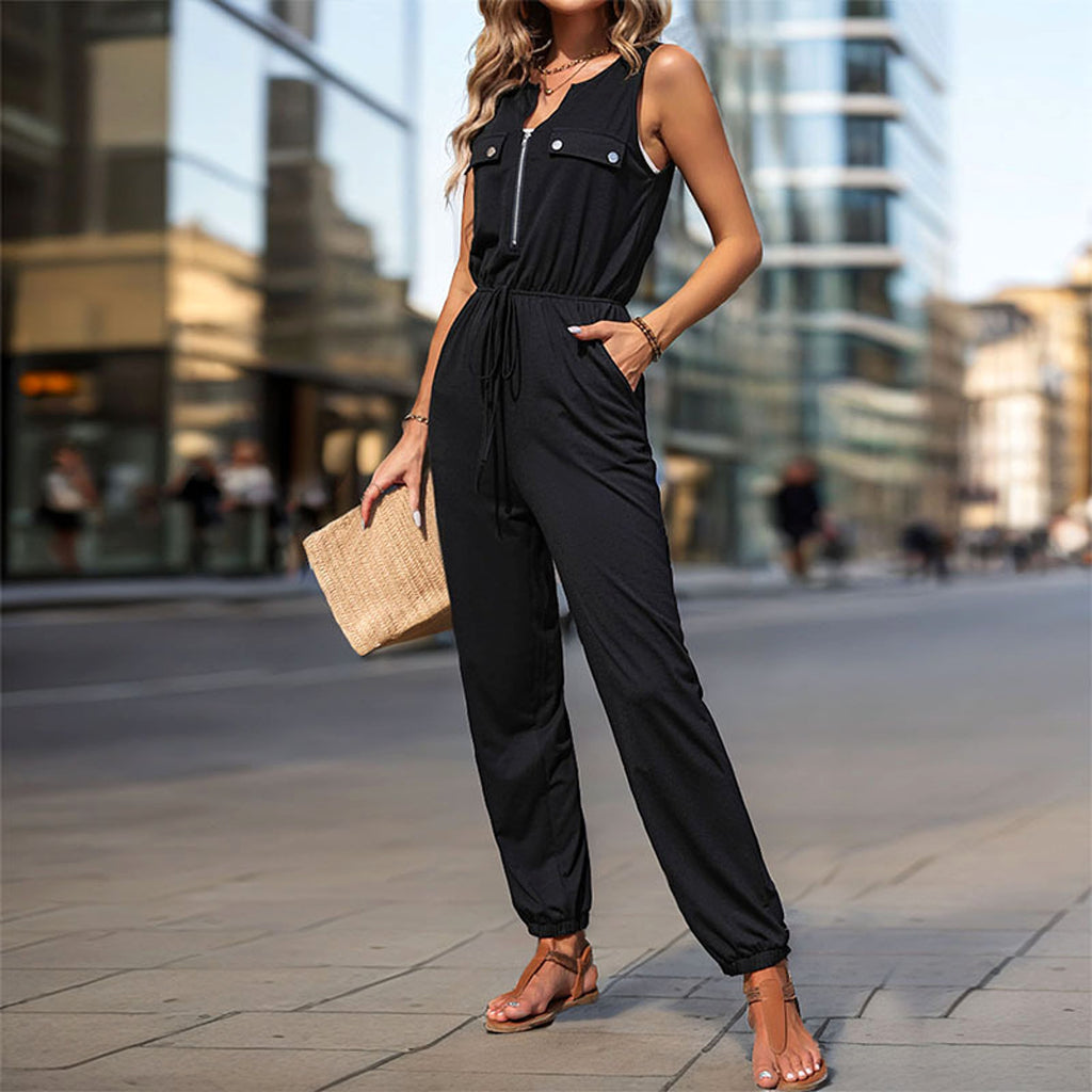 Women's Black Sleeveless Long Jumpsuit - enhanced image 7
