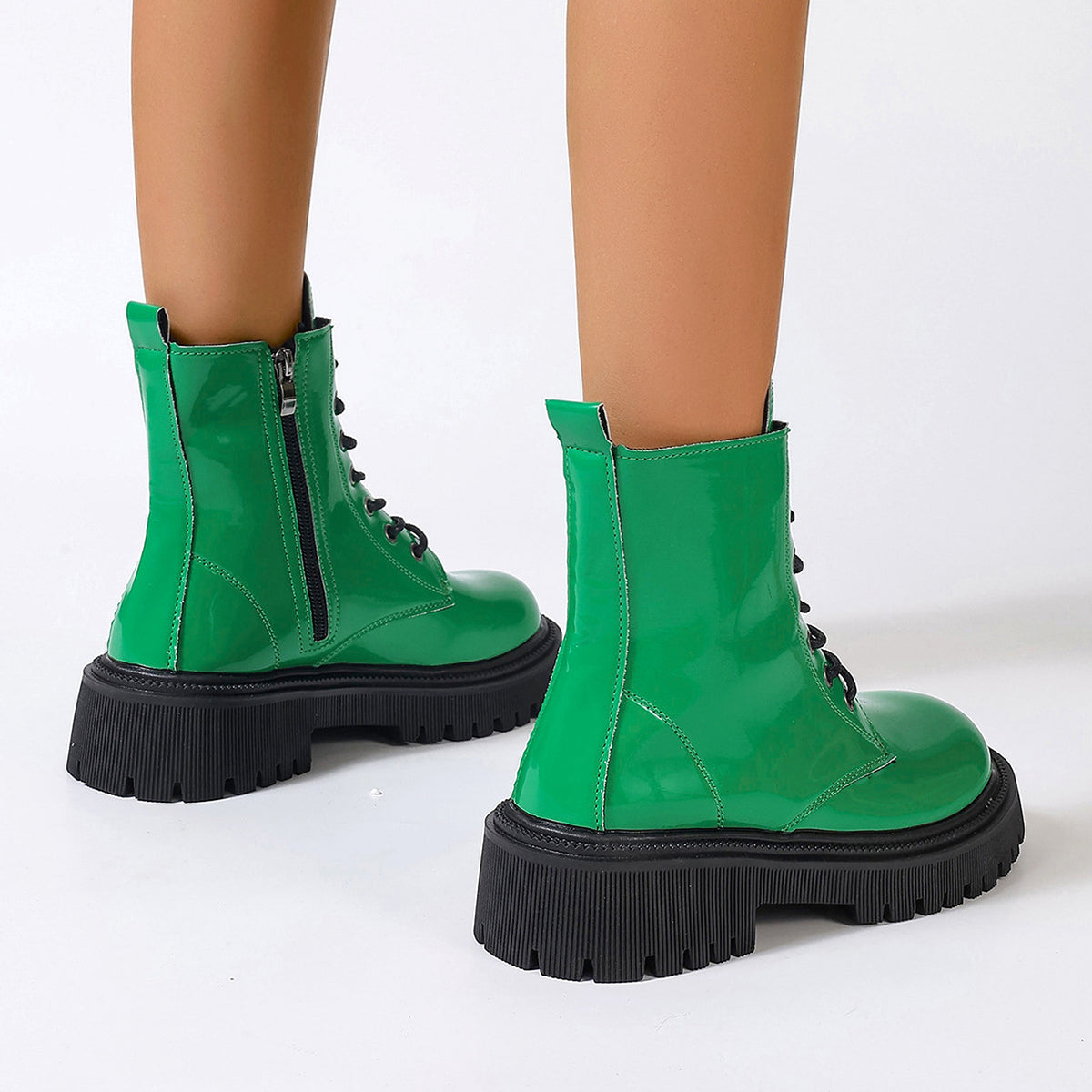 Women's Bright Leather Side Zipper Boots - enhanced image 7