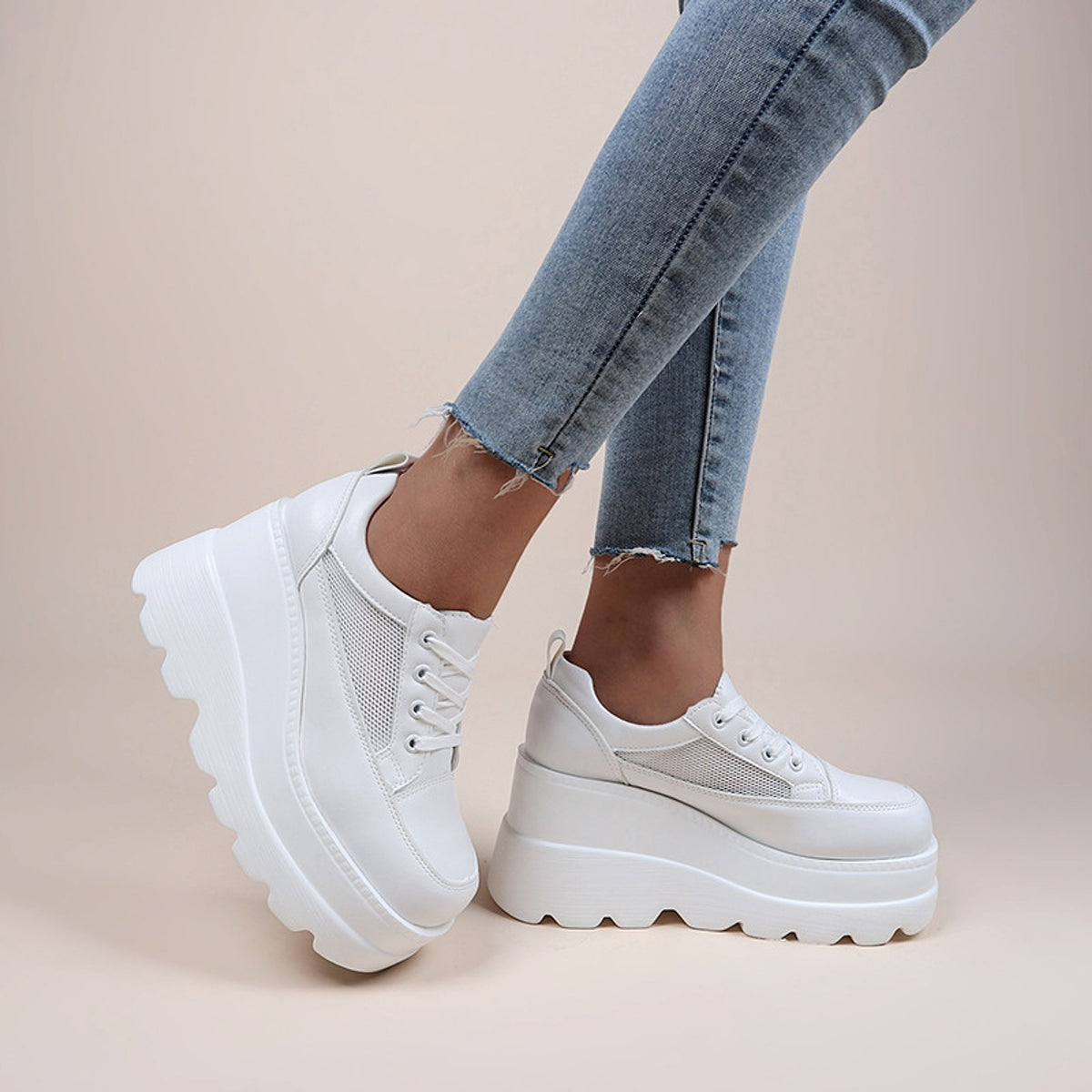 Women's Fashion Lace-up Thick Bottom Casual Daddy Shoes - enhanced image 7