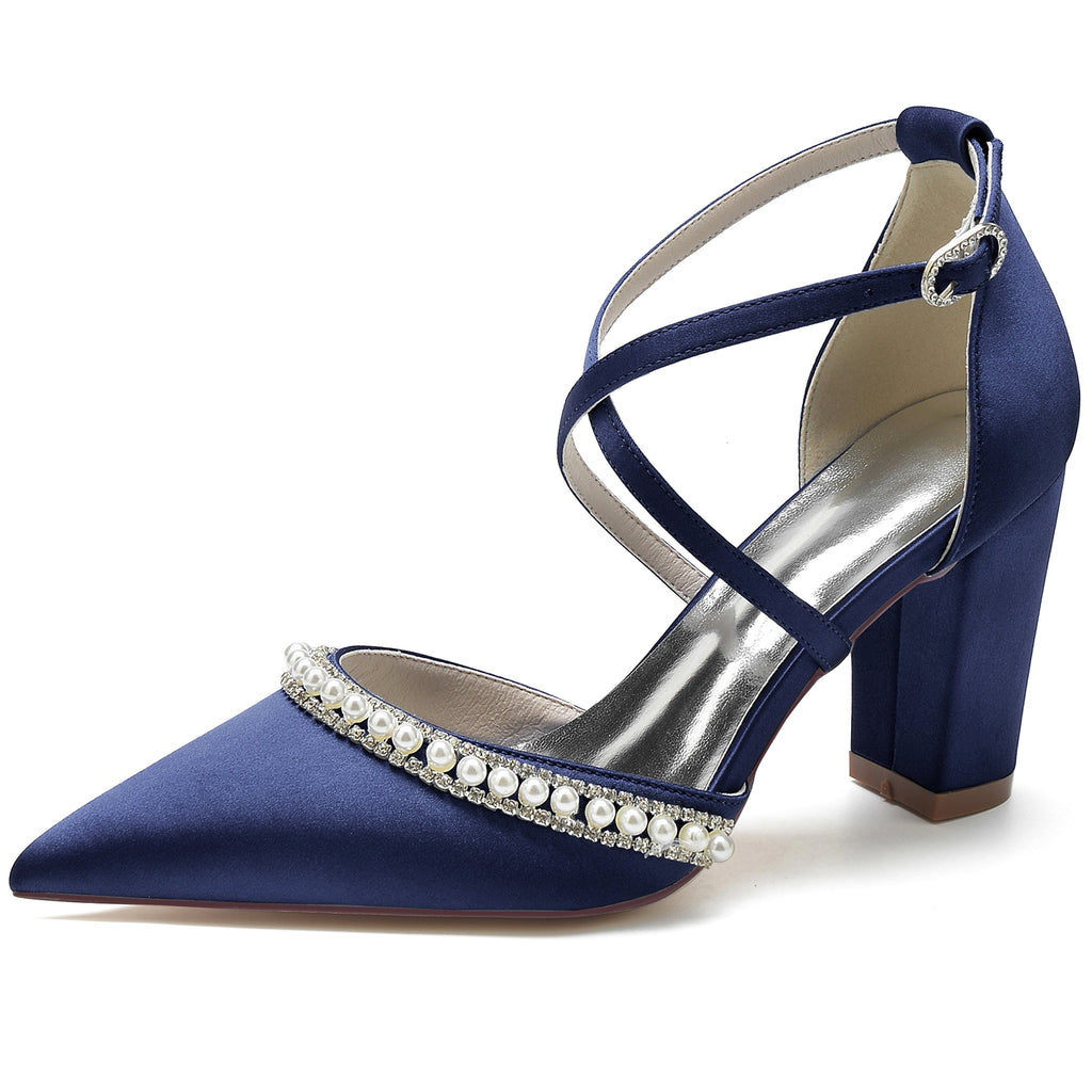 Women's Fashion Pointed Toe Chunky Rhinestone High Heels Shoe - enhanced image 7