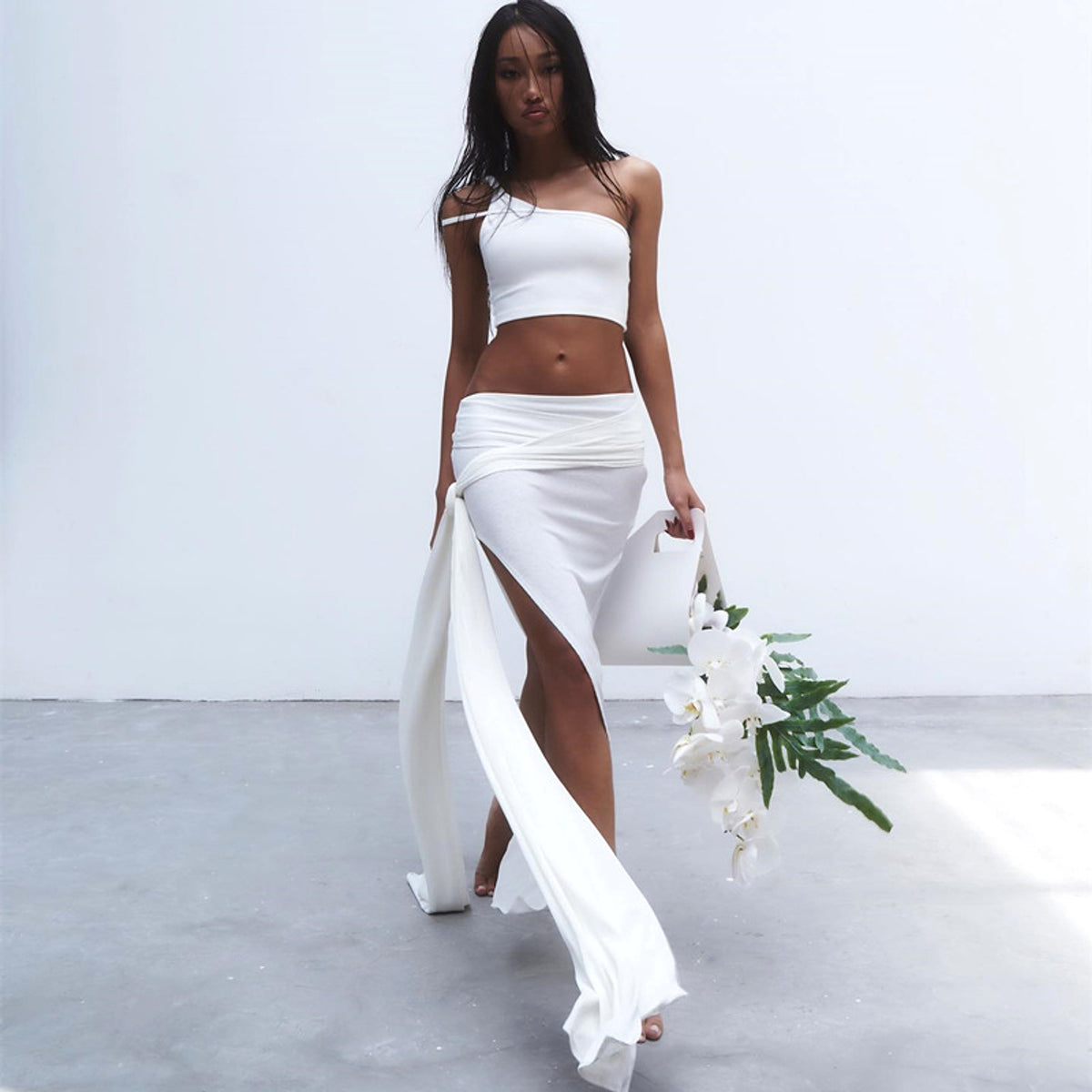 Women's Off-the-shoulder Navel High Slit Suit Set - enhanced image 7