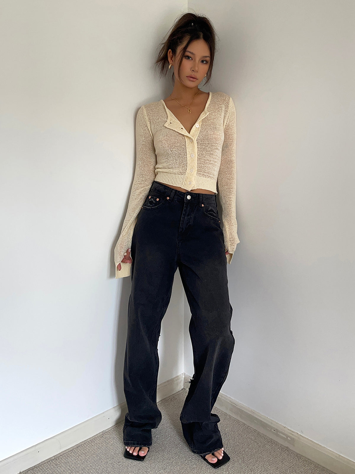Women's Retro High Waist Loose Wide Legs Jeans - enhanced image 7