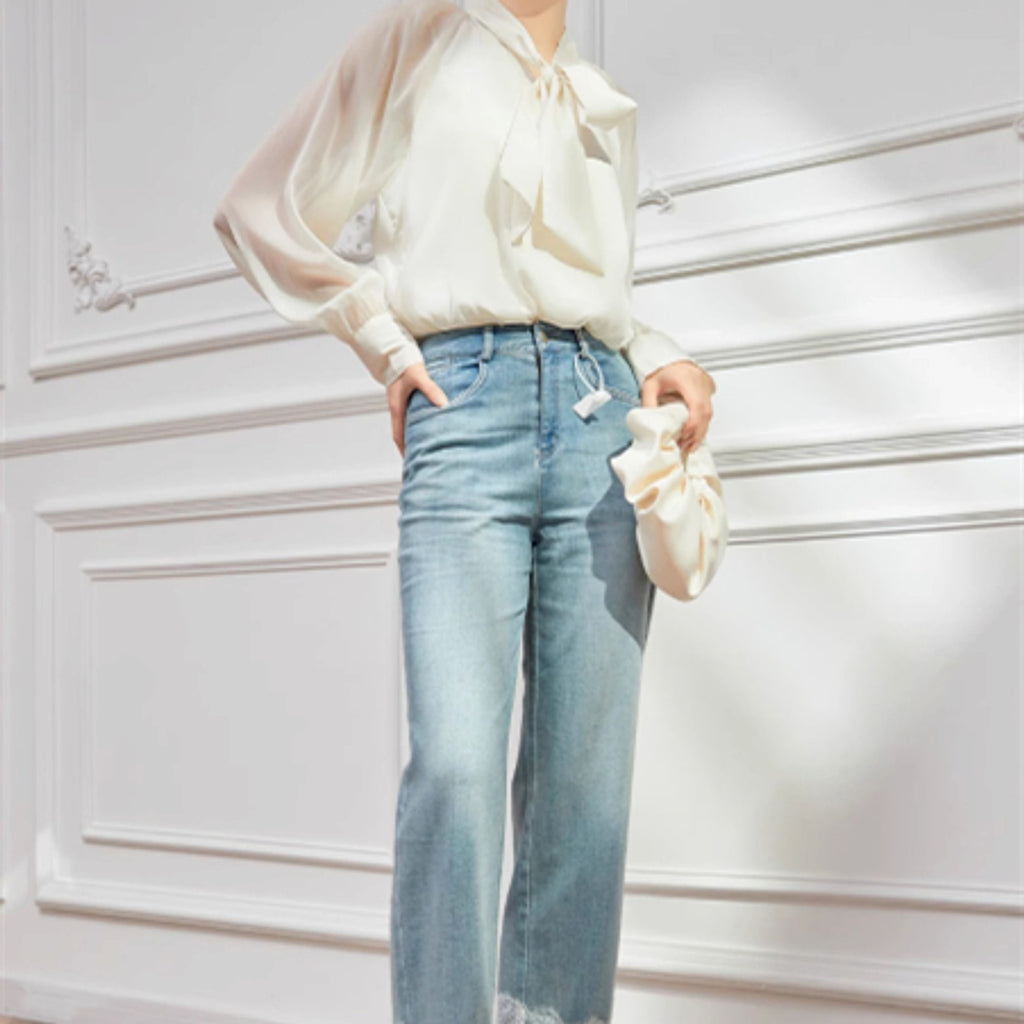 Women's Retro Lace Patchwork Design Jeans - enhanced image 7
