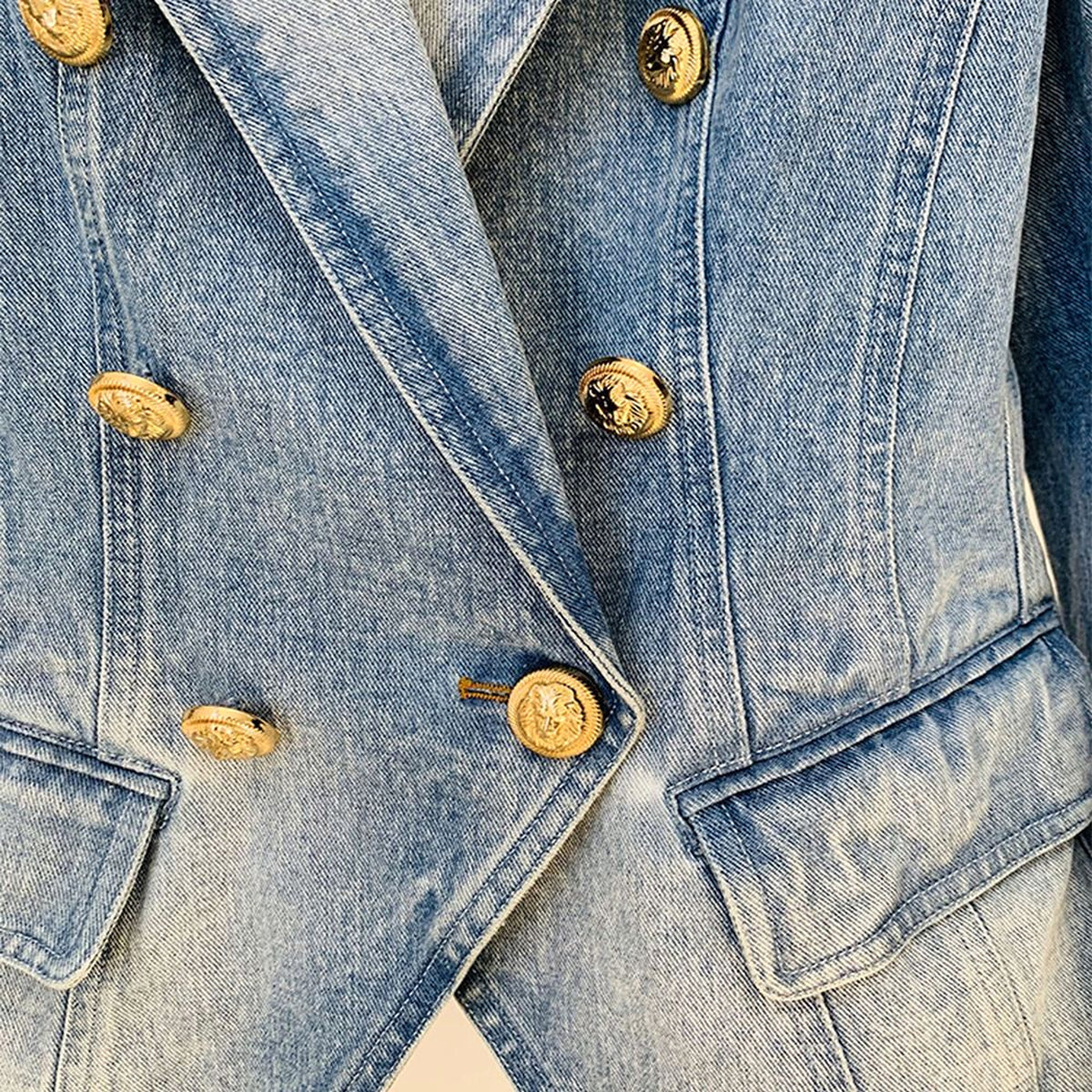 Women's Slim Double-breasted Lion Button Denim Suit Jacket - enhanced image 7