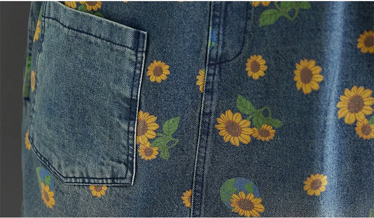 Women's Summer Retro Literary Print Denim Overalls - enhanced image 7
