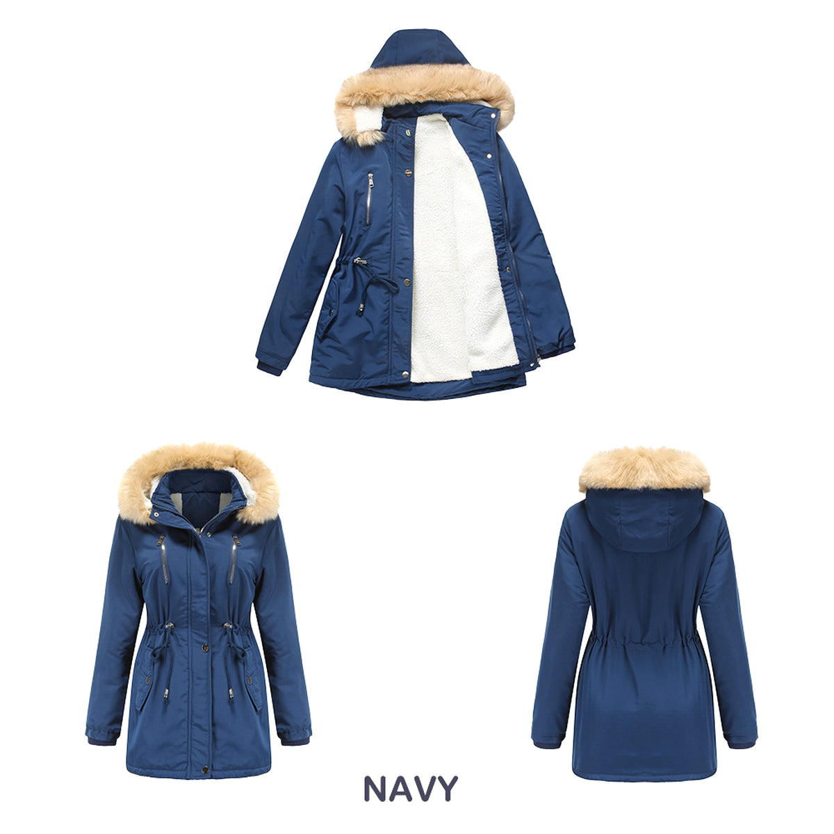 Women's Winter Coat with Detachable Hood – Warm Fleece-Lined Jacket - enhanced image 7