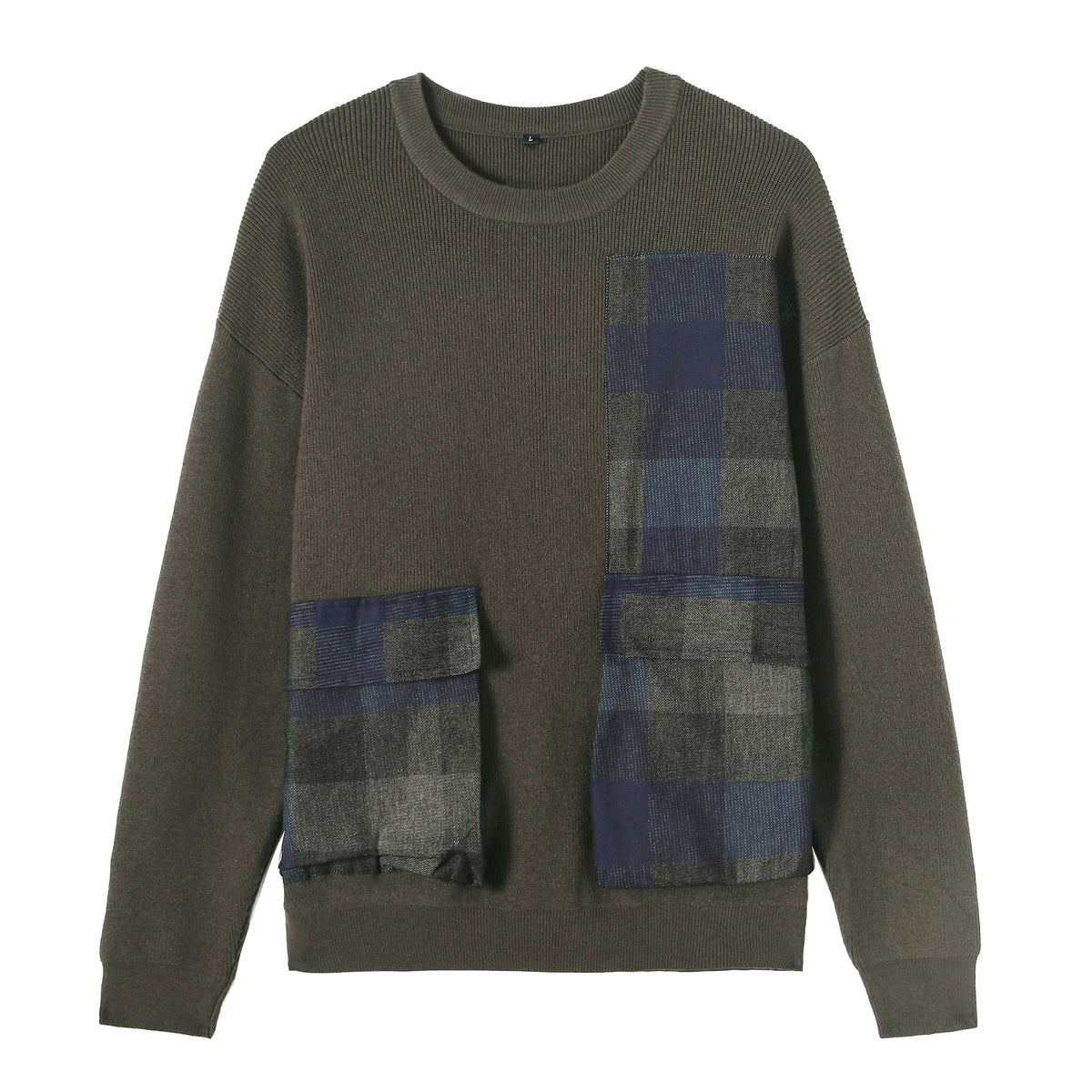 Youth Symmetrical Plaid Big Pocket Decorated Sweater Men - enhanced image 7