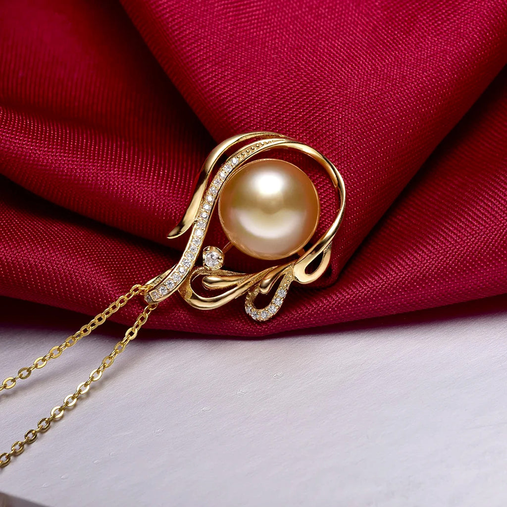 11-12mm 925 Silver Saltwater Gold Pearl Pendant - enhanced image 8
