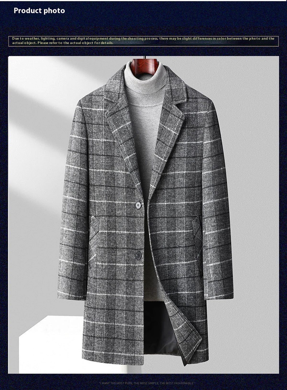 25 Edition – Men’s Wool-Blend Plaid Business Overcoat (Mid-Length) - enhanced image 8