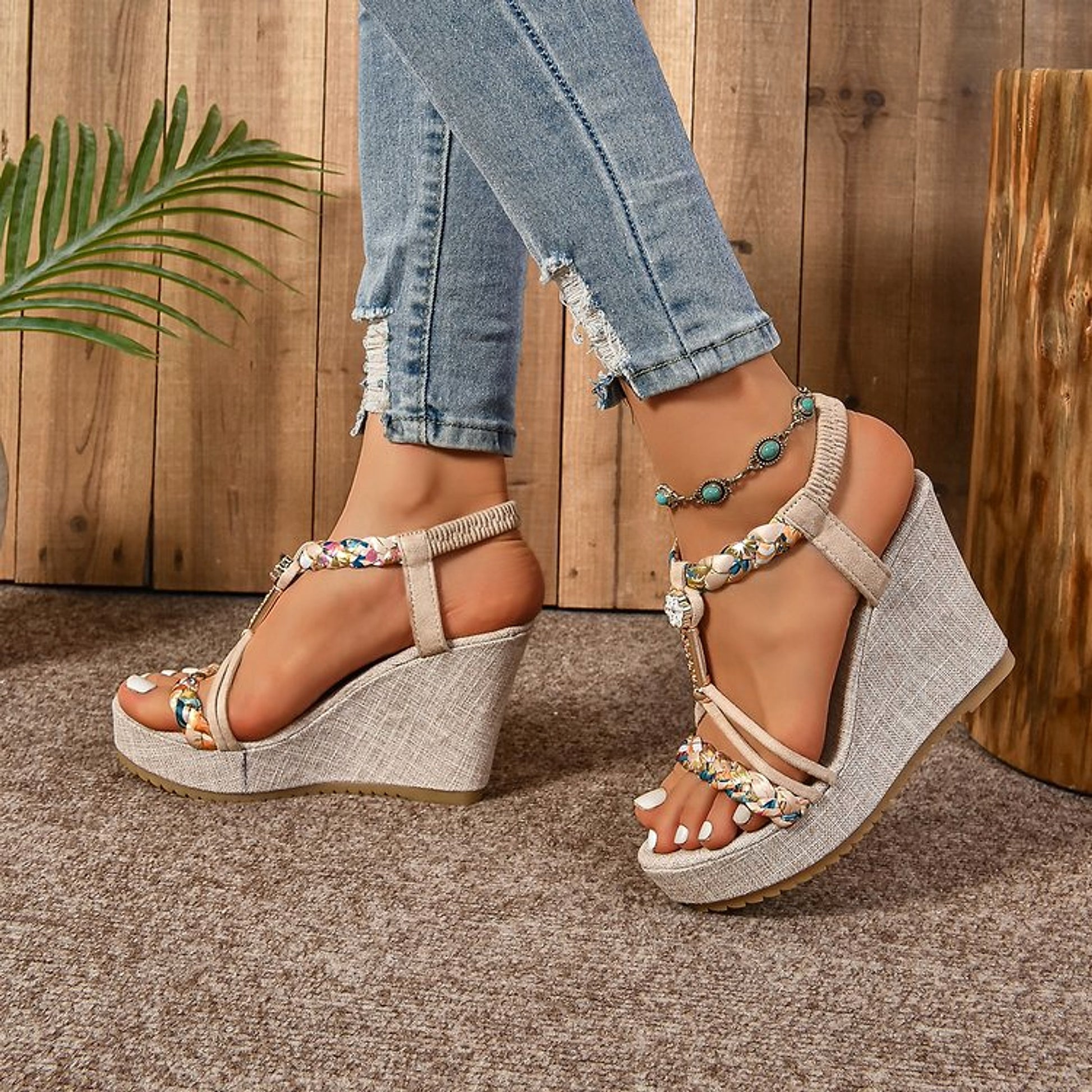 25 Edition – Rhinestone Hemp Wedge Sandals - enhanced image 8
