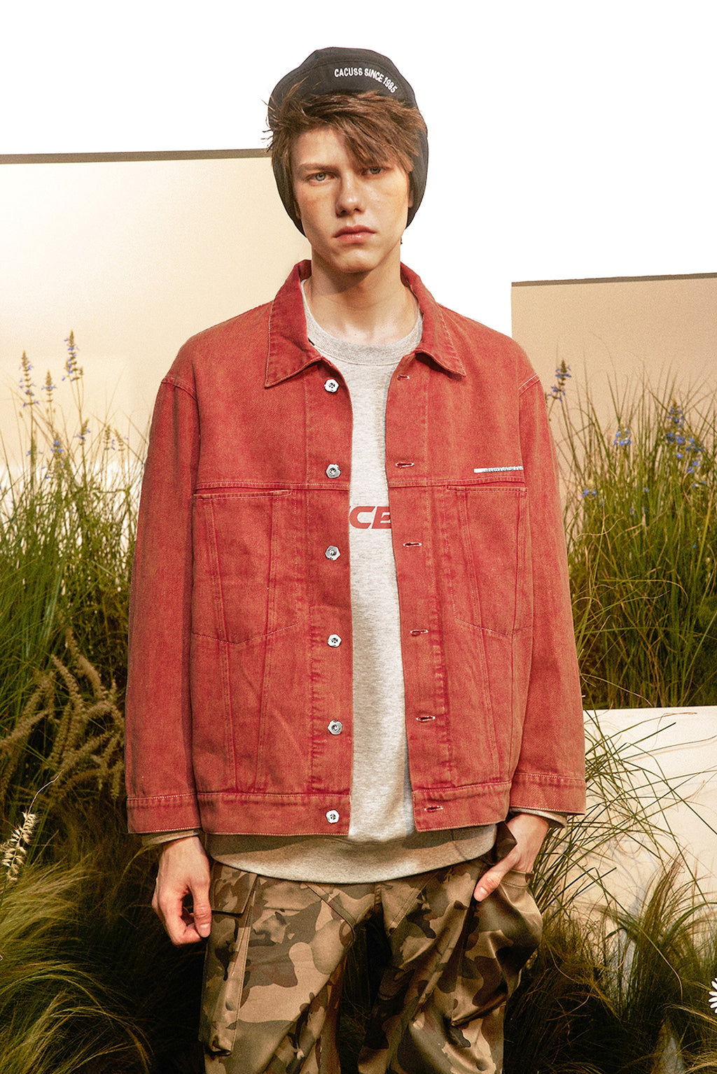 Abstract Embroidered Washed Denim Jacket - enhanced image 8