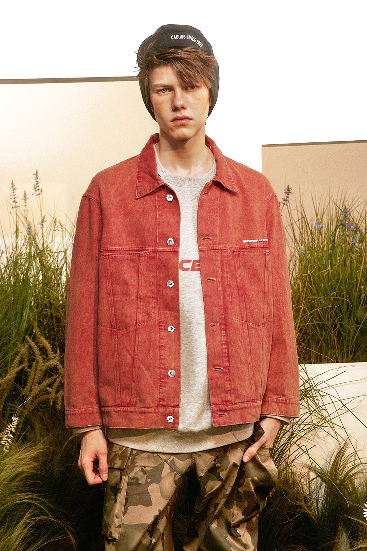 Abstract Embroidered Washed Denim Jacket - enhanced image 8