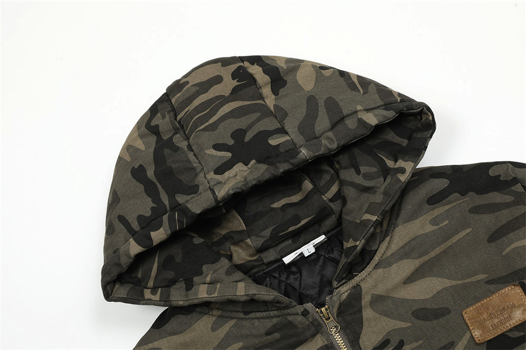 American Retro Camouflage Hooded Cotton Jacket For Men - enhanced image 8