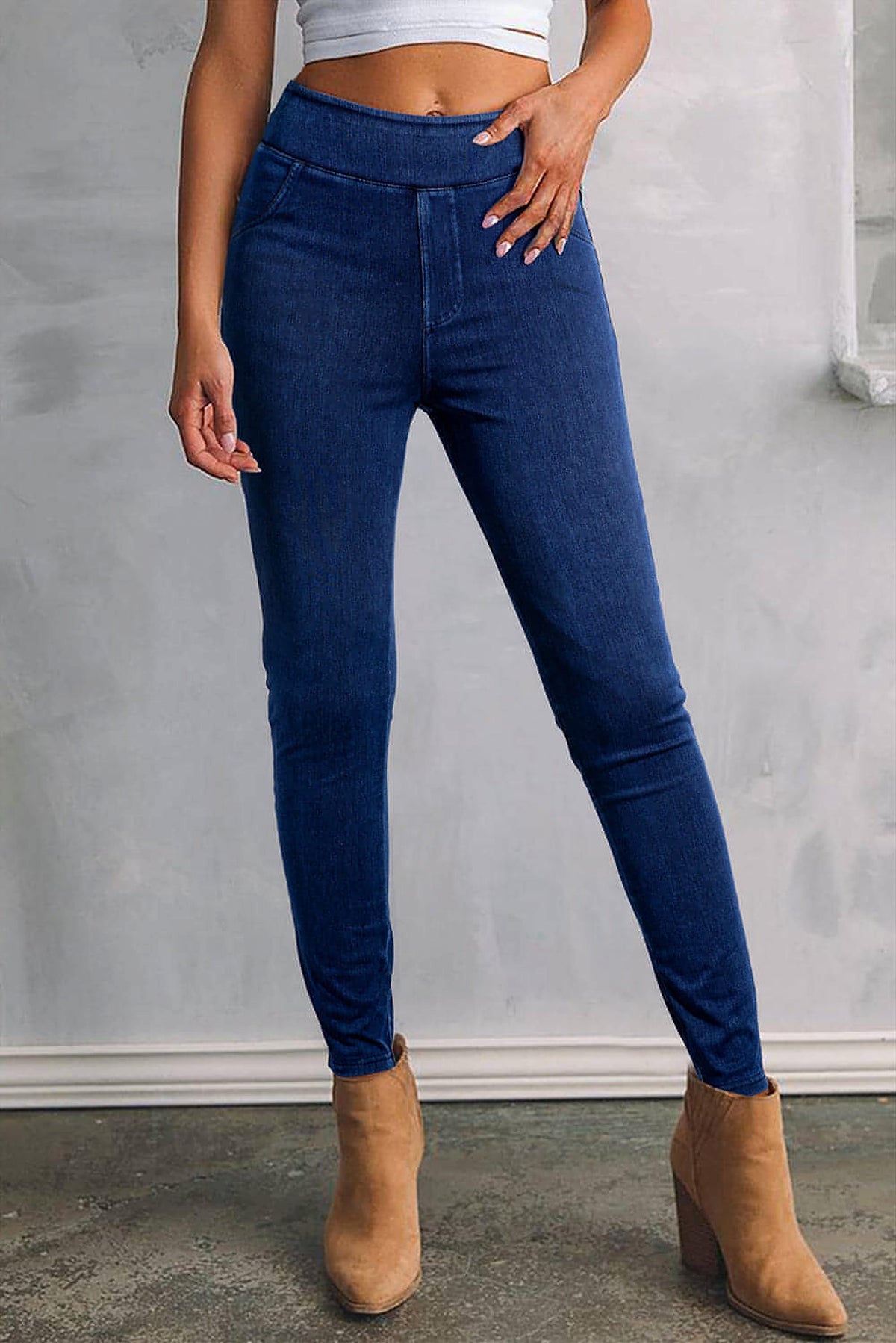 Ashleigh Blue Solid Color High Waist Stretchy Slim Fit Jeggings - enhanced image 8