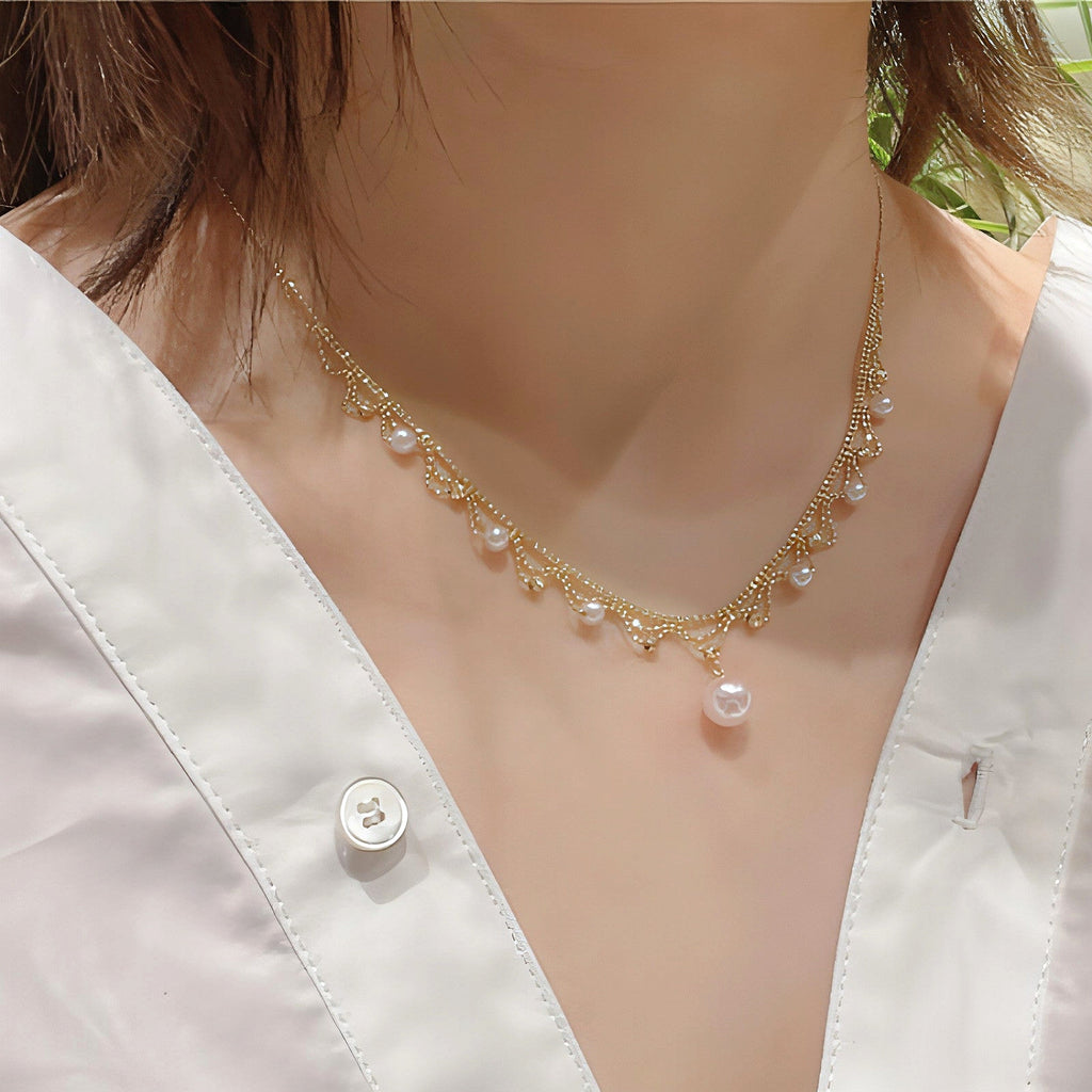 Aurora 18K Gold Lace Pearl Necklace - Sea Elegance - enhanced image 8
