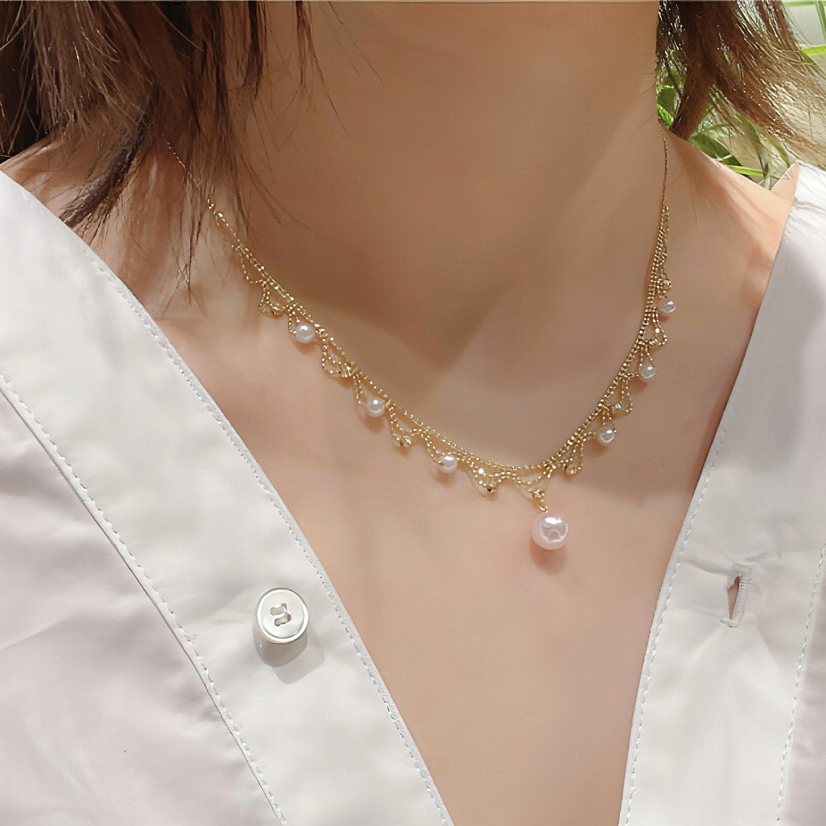 Aurora 18K Gold Lace Pearl Necklace - Sea Elegance - enhanced image 8