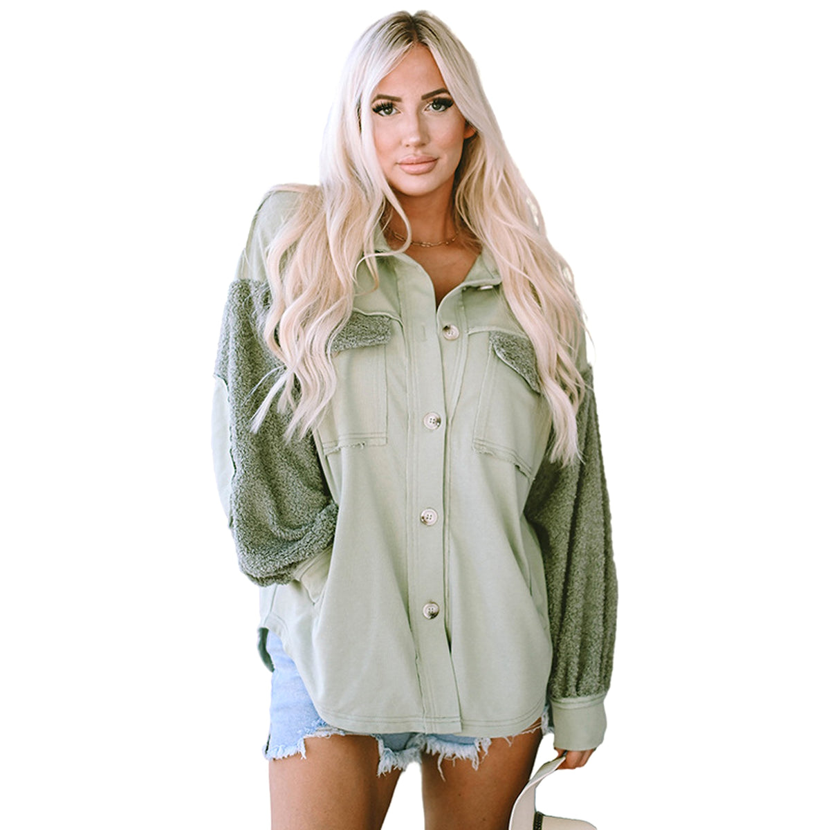 Autumn And Winter Plush Splicing Loose Jacket - enhanced image 8