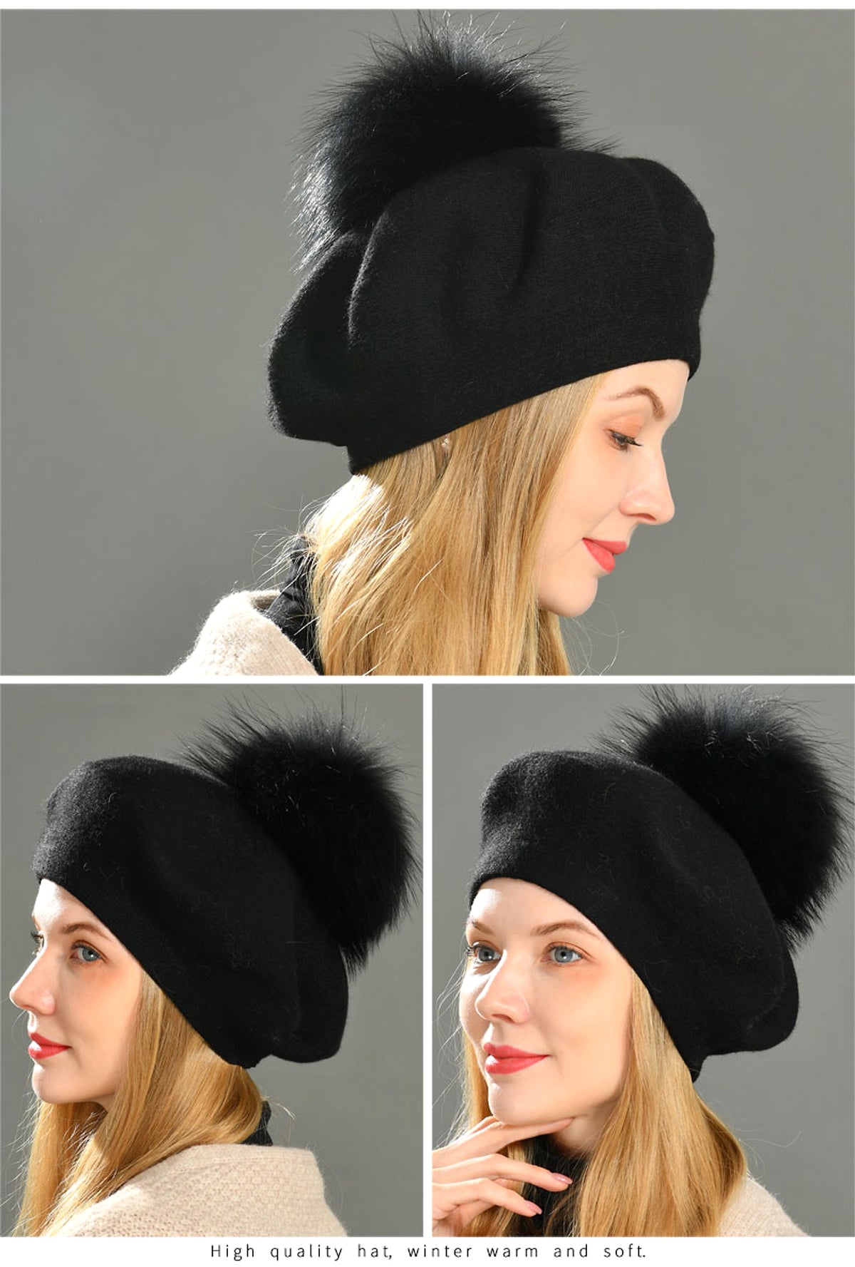 Autumn Winter Berets Hat Women Casual Knitted Wool Beret Wit - enhanced image 8