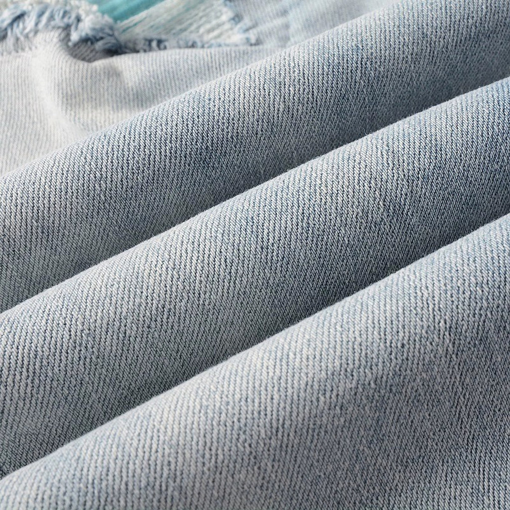 Baby Blue Wash Water Worn Patch Torn Jeans Male - enhanced image 8