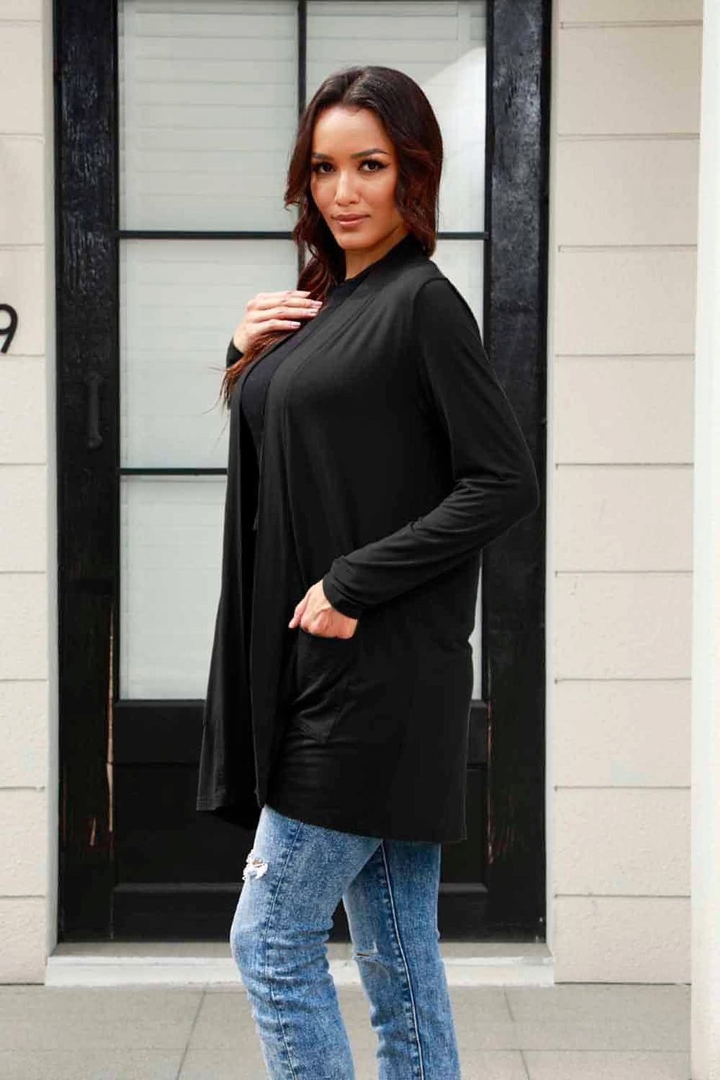 Basic Bae Full Size Open Front Long Sleeve Cardigan with Pockets - enhanced image 8