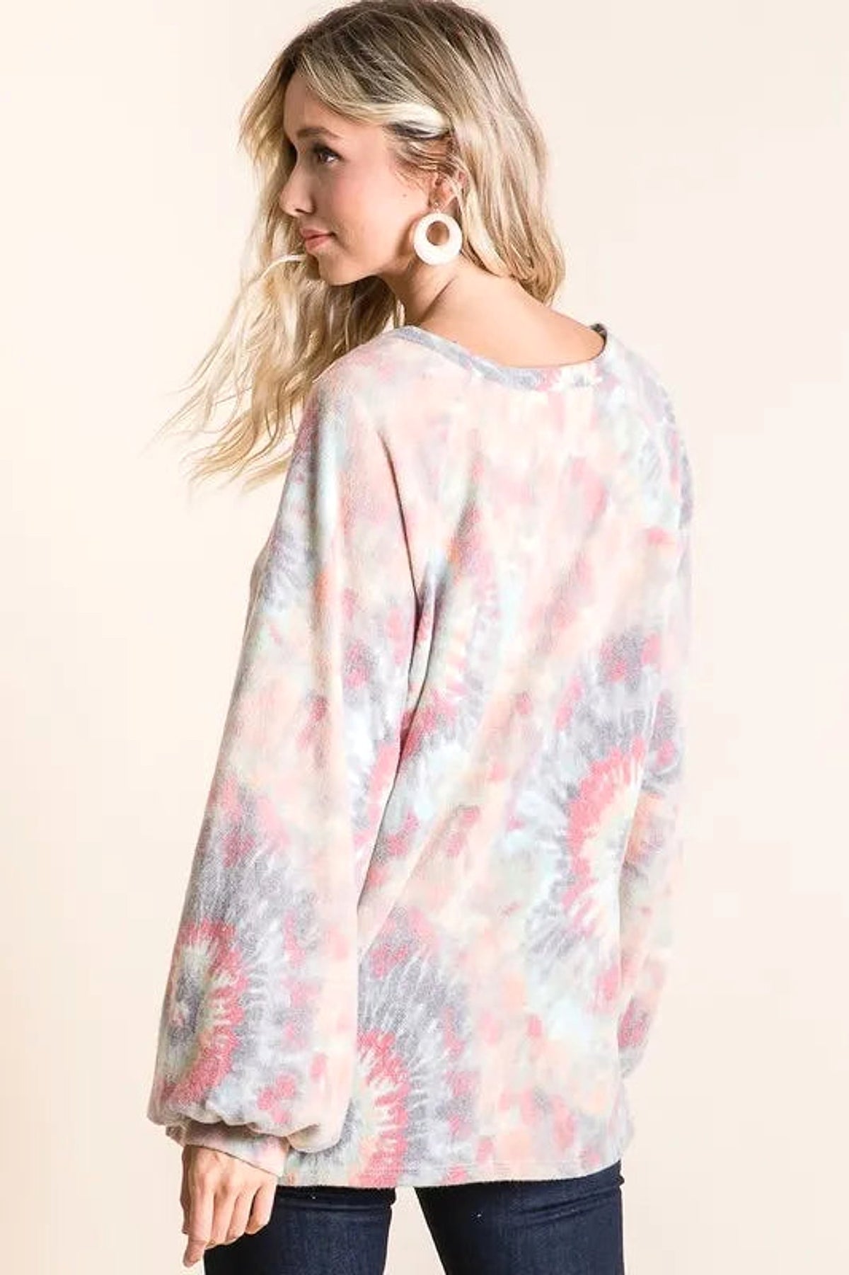 BiBi Brushed Tie Dye Print Top with Puff Sleeves - enhanced image 8