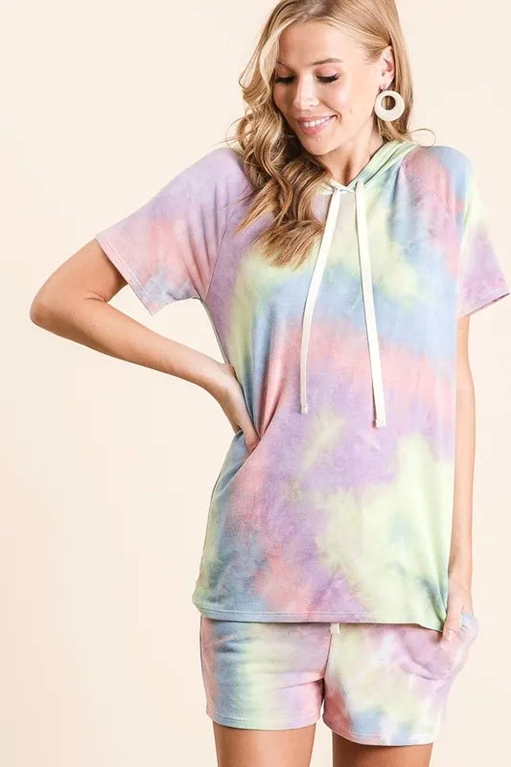 BiBi Tie Dye French Terry Casual Shorts with Twill Tape - enhanced image 8
