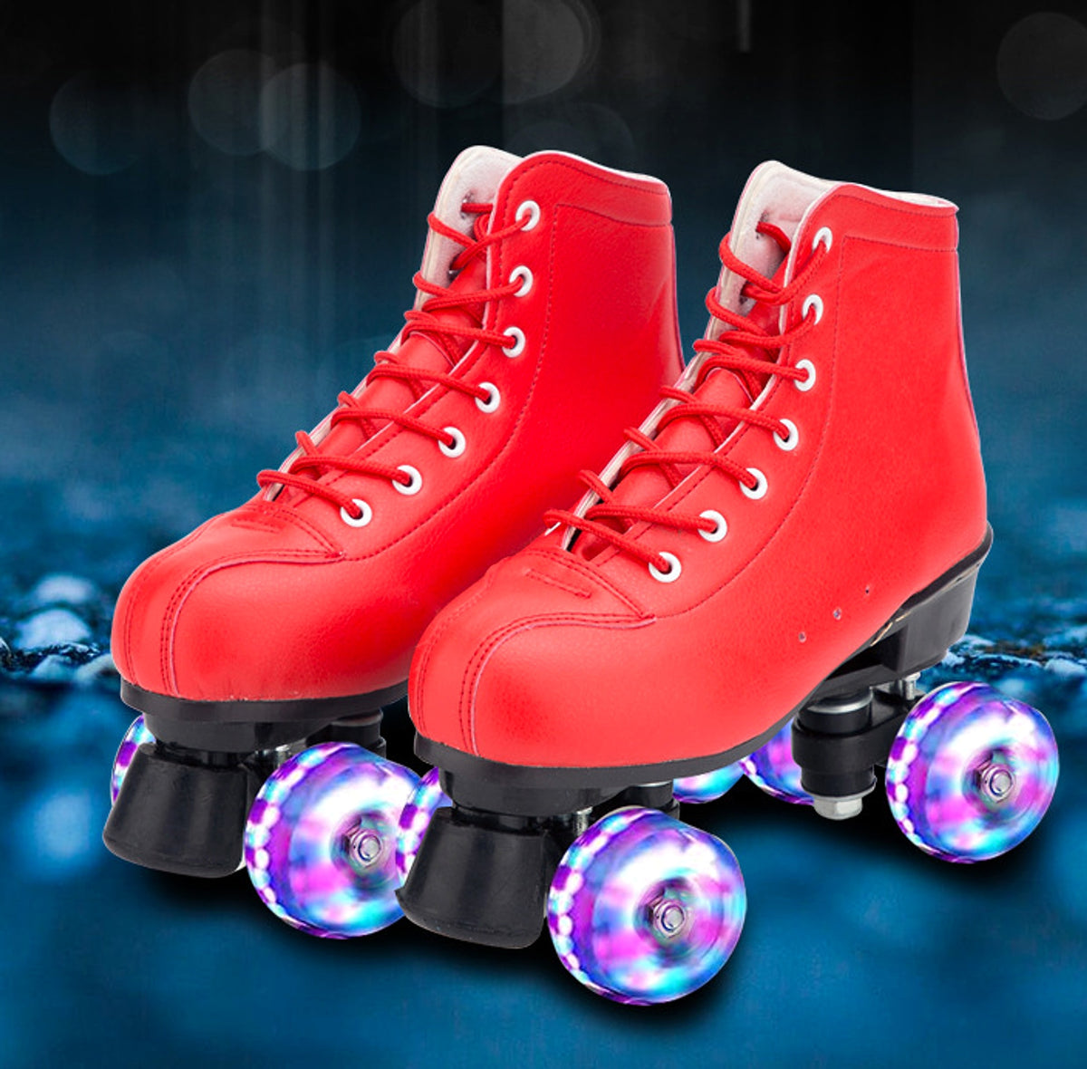 Big Red Cowhide Double Row Skates With Flashing Wheels And Wear Resistant - enhanced image 8