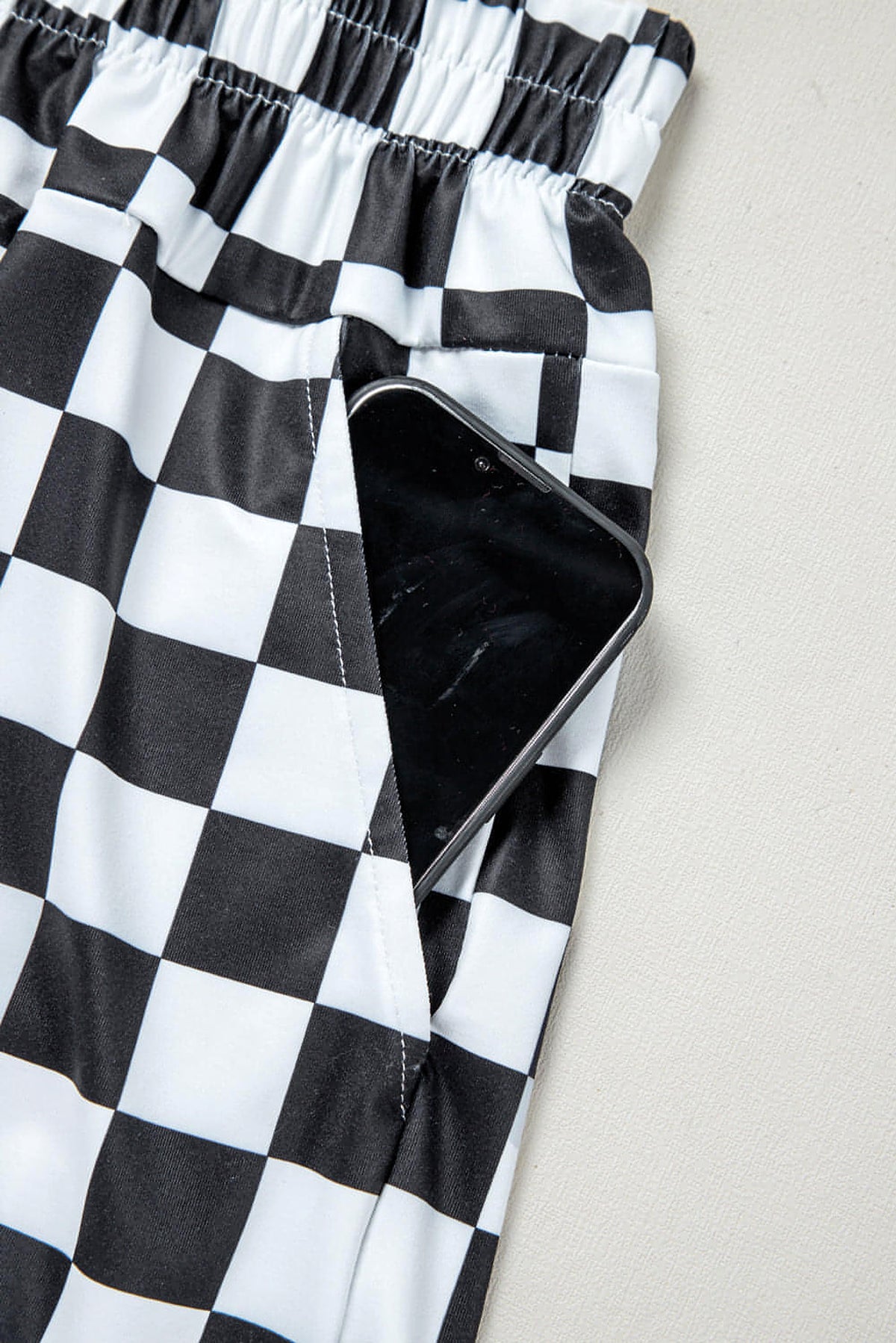 Black Checkered Print High Waist Casual Shorts - enhanced image 8