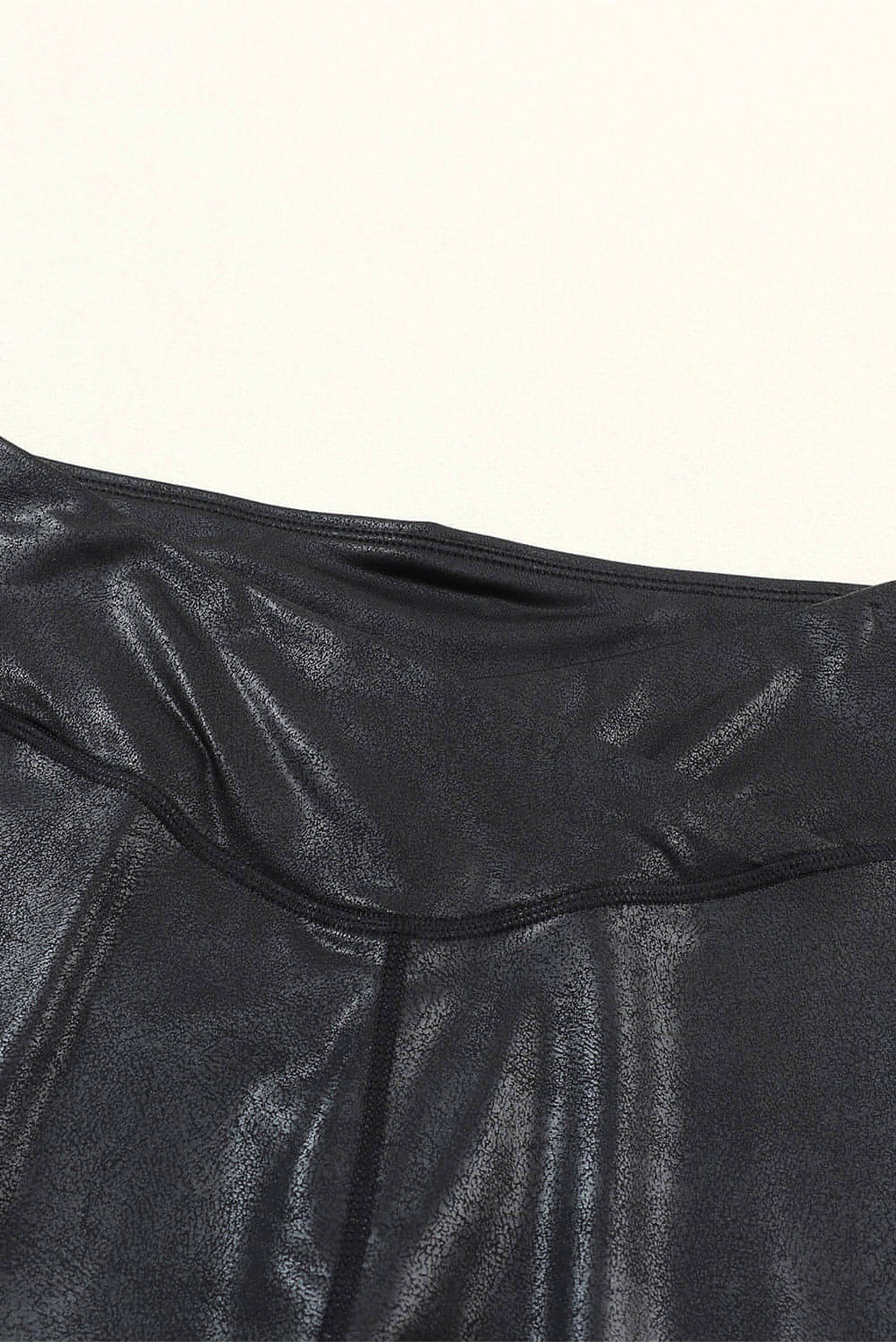 Black Crossed Dip Waist Sleek Leather Leggings - enhanced image 8