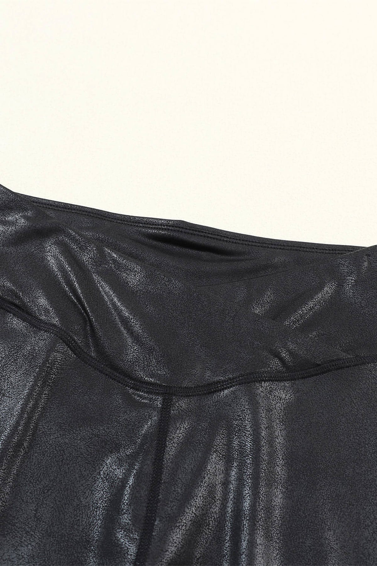 Black Crossed Dip Waist Sleek Leather Leggings - enhanced image 8