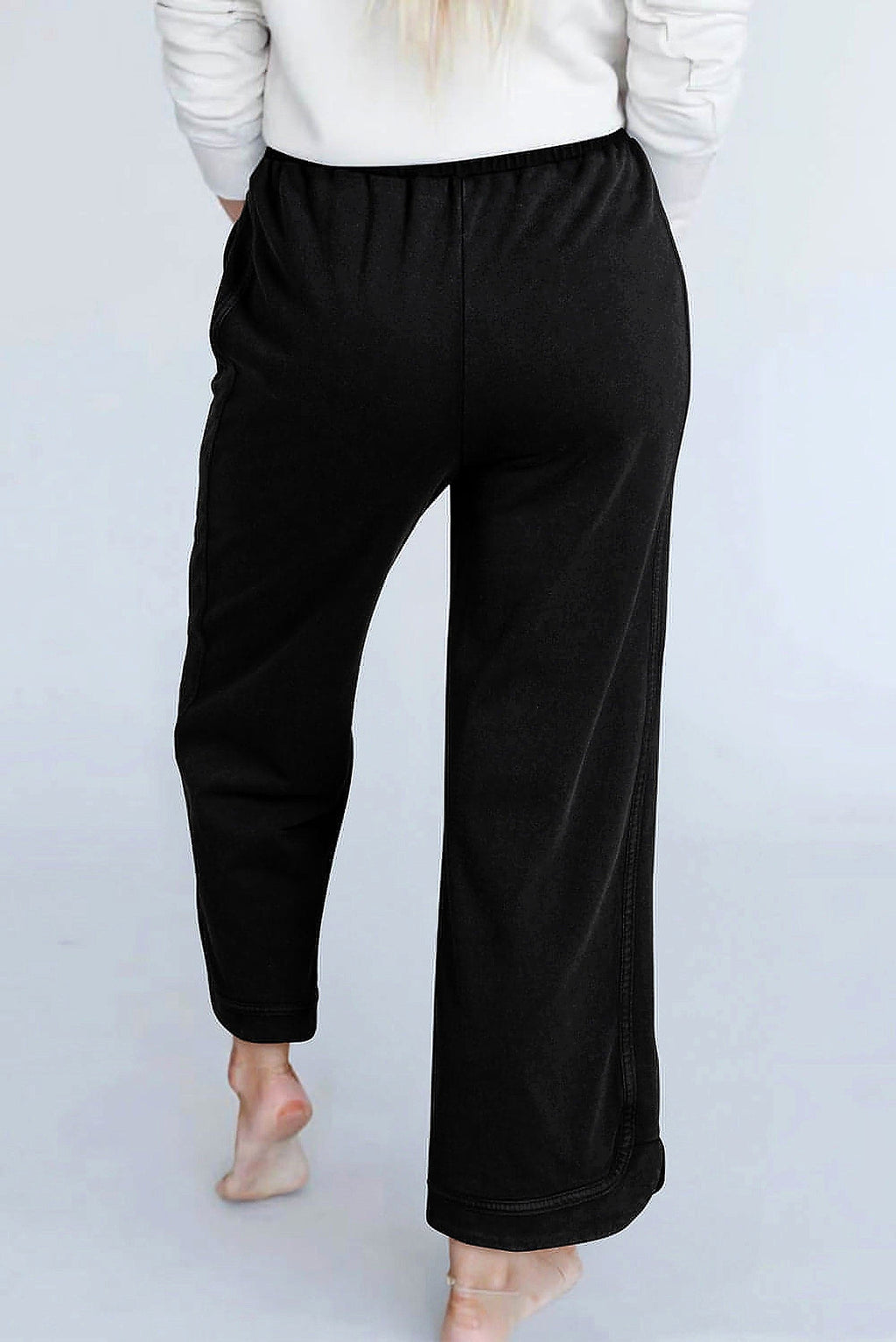 Black Mineral Wash Exposed Seam Wide Leg Pants - enhanced image 8
