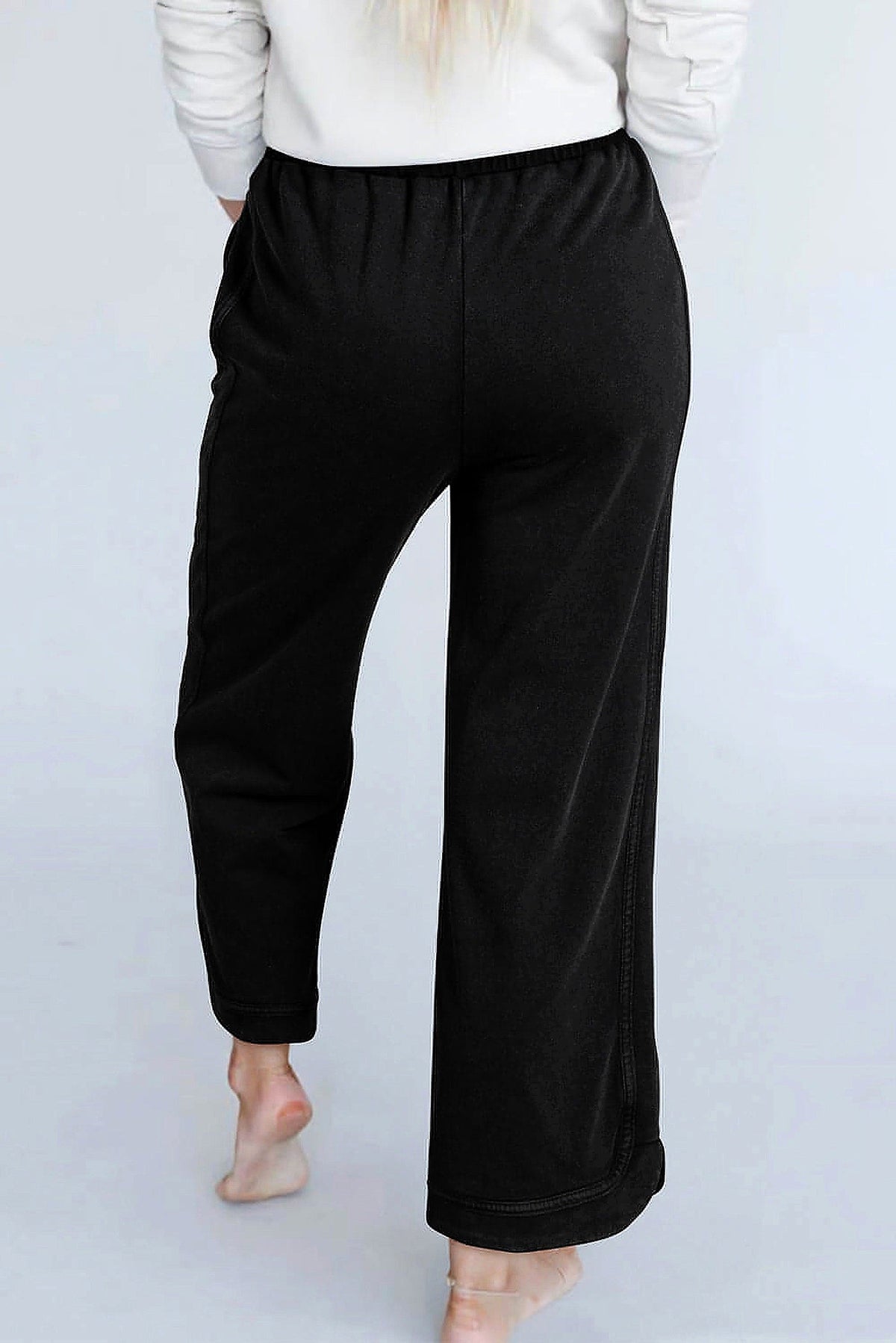 Black Mineral Wash Exposed Seam Wide Leg Pants - enhanced image 8