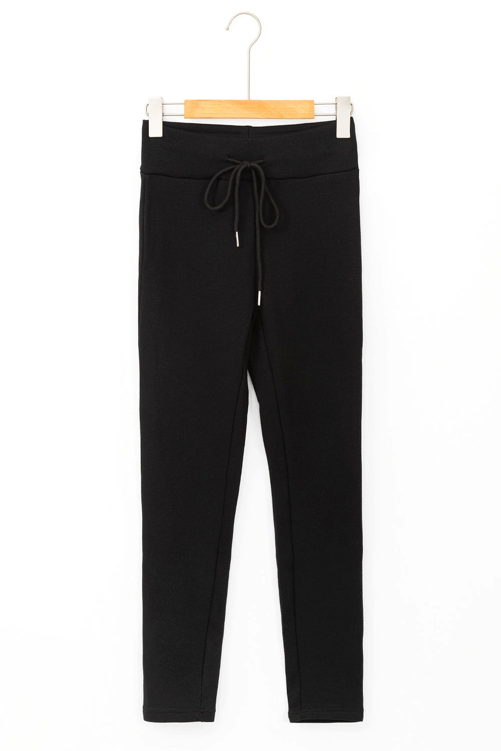 Black Solid Drawstring Waist Thermal Lined Leggings - enhanced image 8