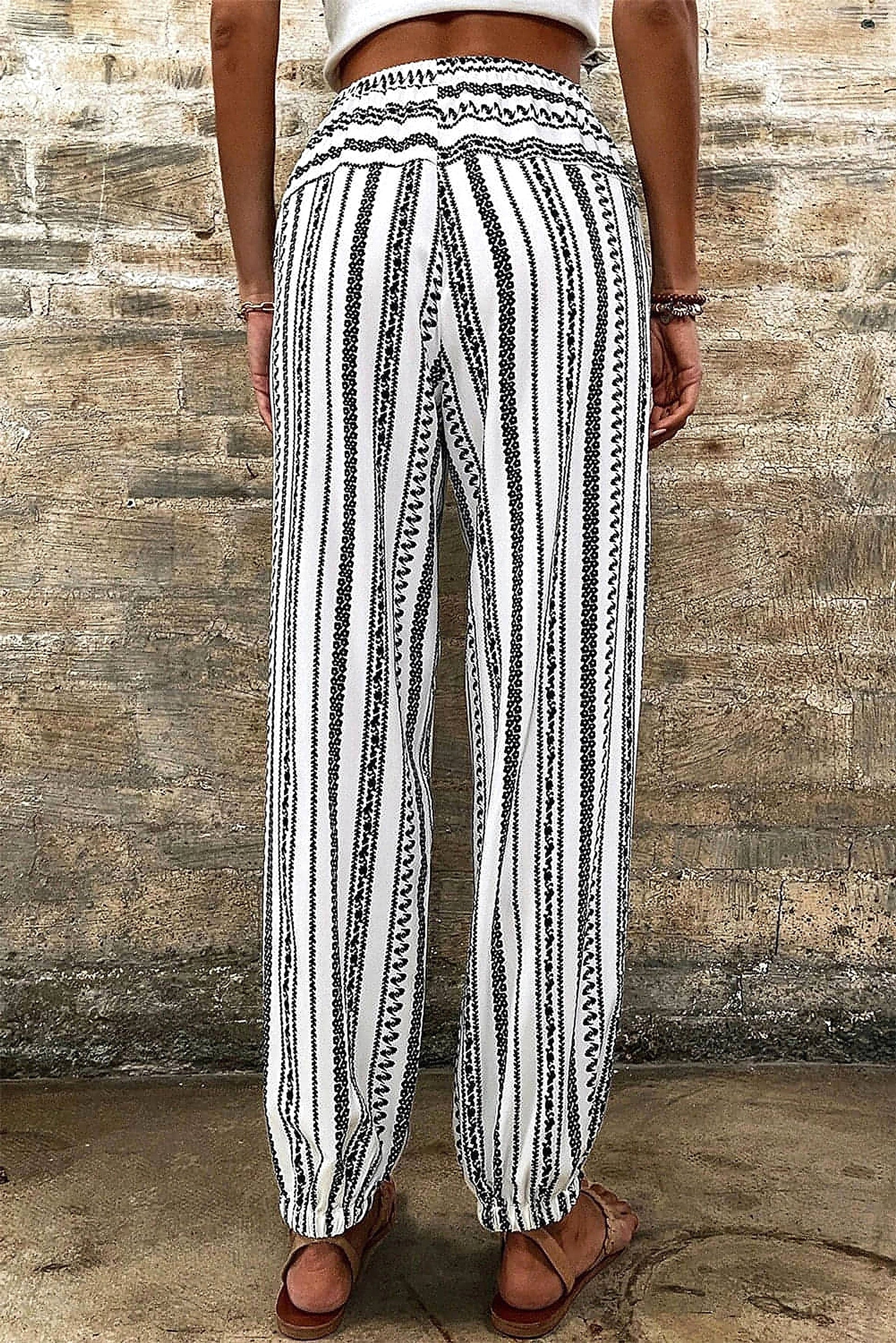 Black Stripe Boho Striped Print Casual Pants - enhanced image 8