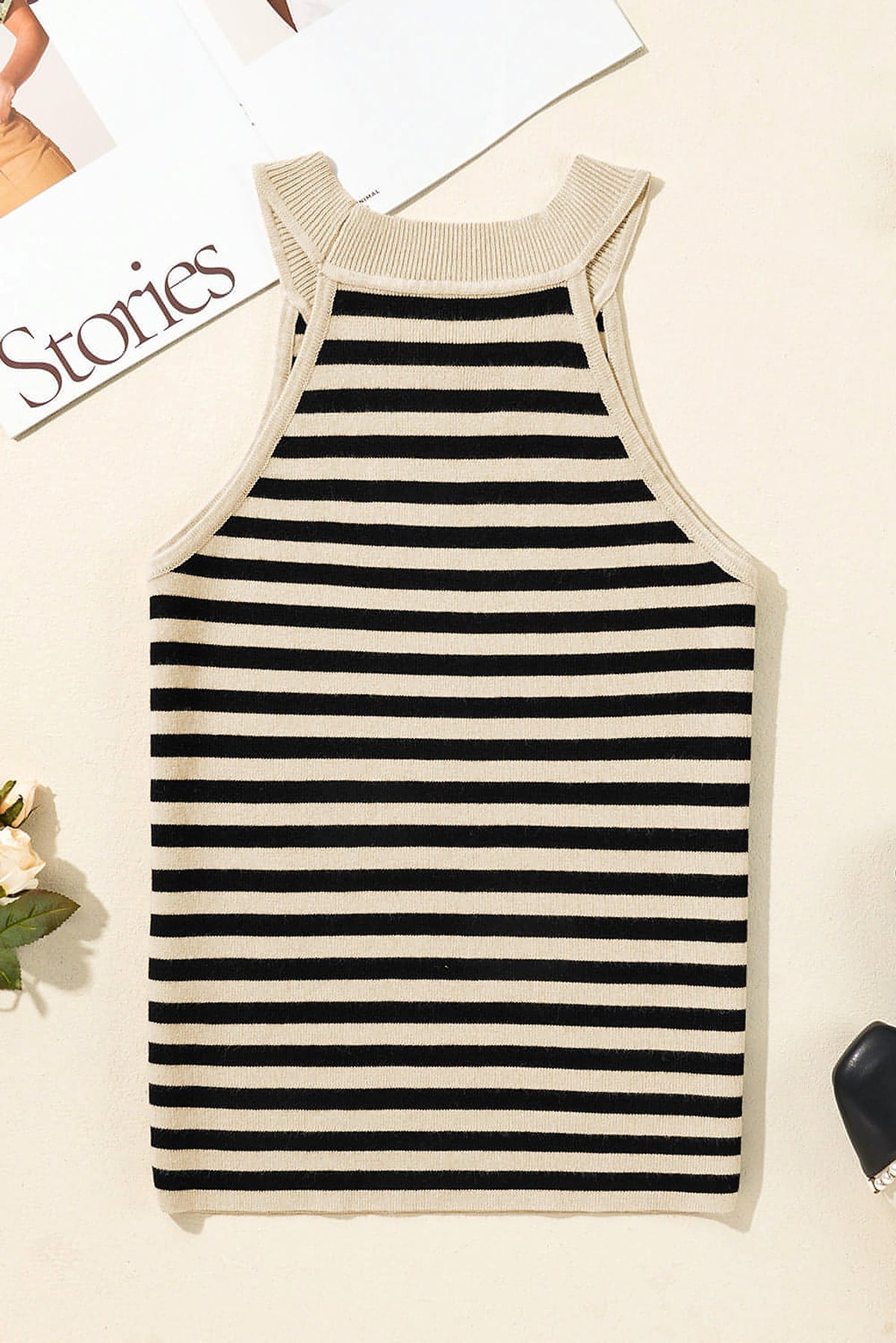 Black Stripe Crew Neck Slim Fit Sweater Vest - enhanced image 8