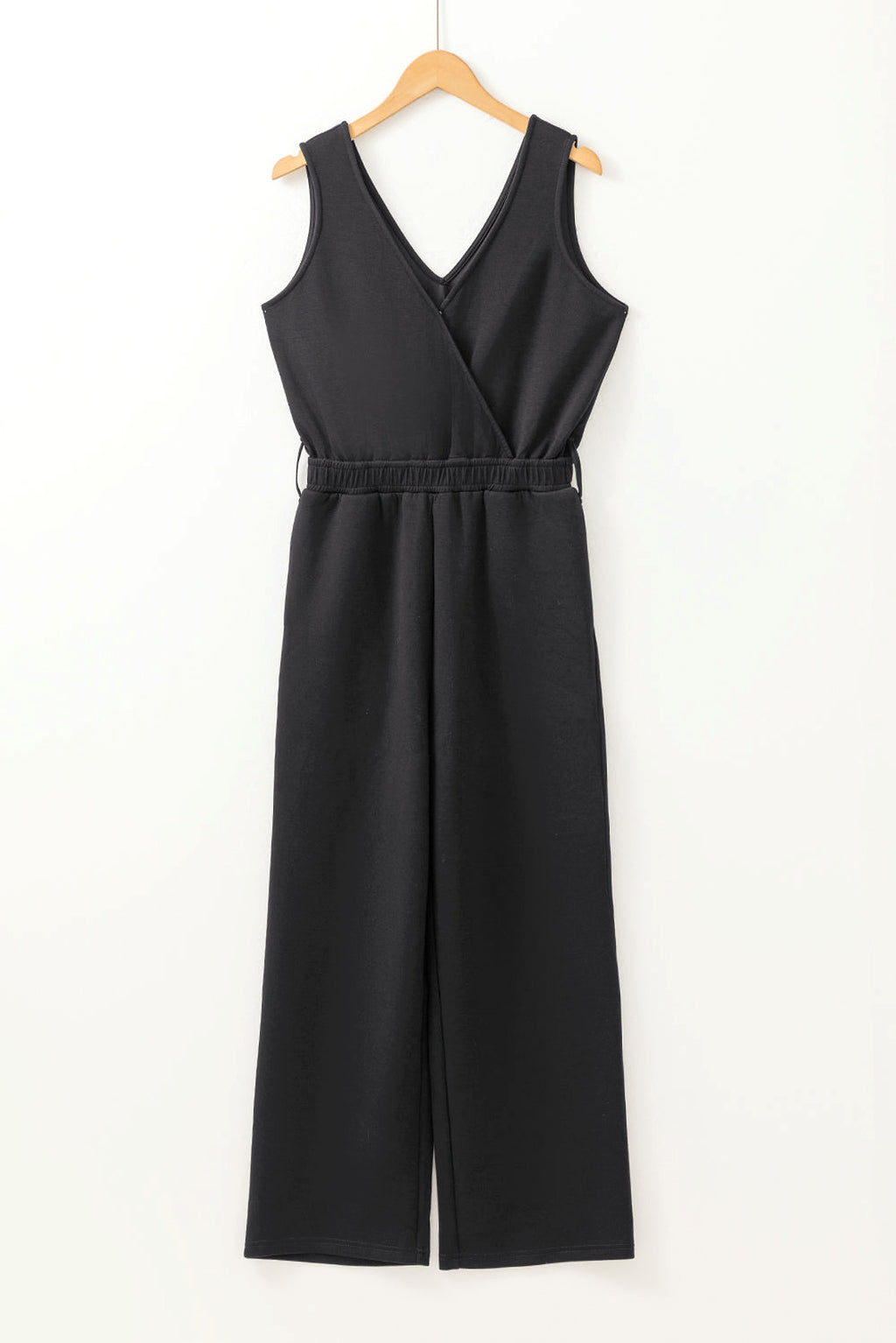 Black Wrap V Neck Sleeveless High Waist Jumpsuit - enhanced image 8