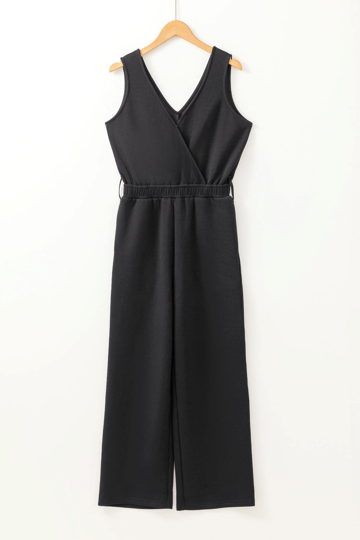 Black Wrap V Neck Sleeveless High Waist Jumpsuit - enhanced image 8