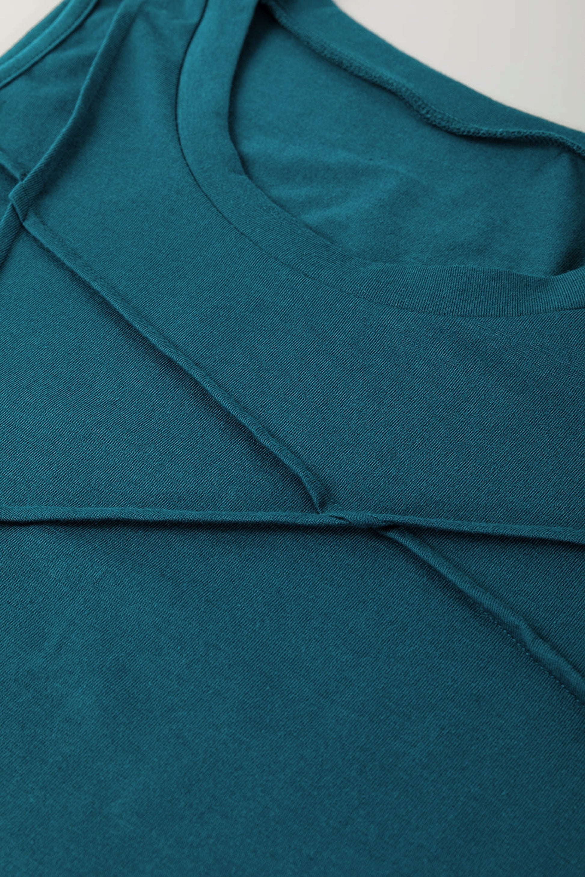 Blue Sapphire Solid Color Stitching Detail Round Neck Tank Top - enhanced image 8